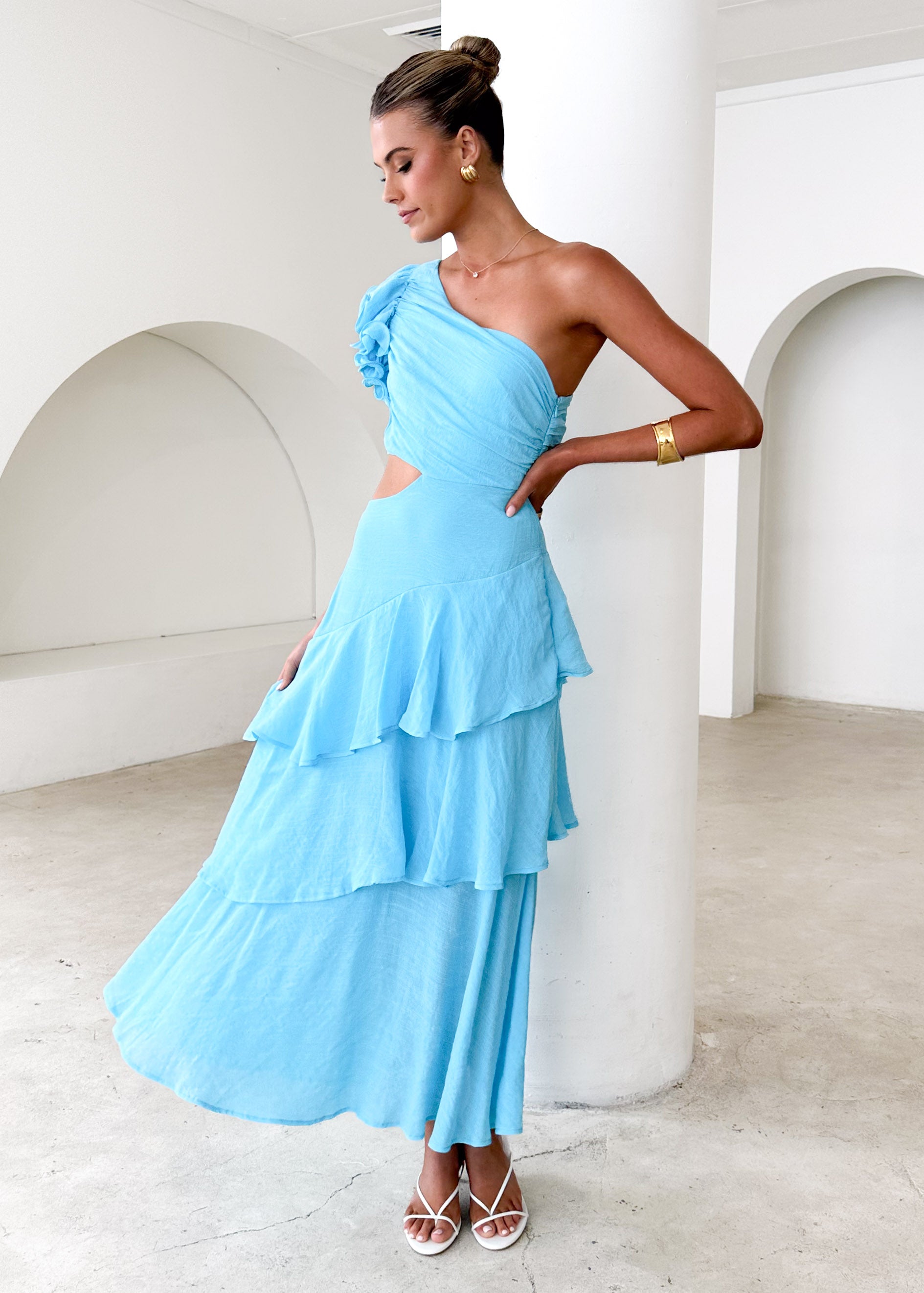 Lexi One Shoulder Maxi Dress - Blue