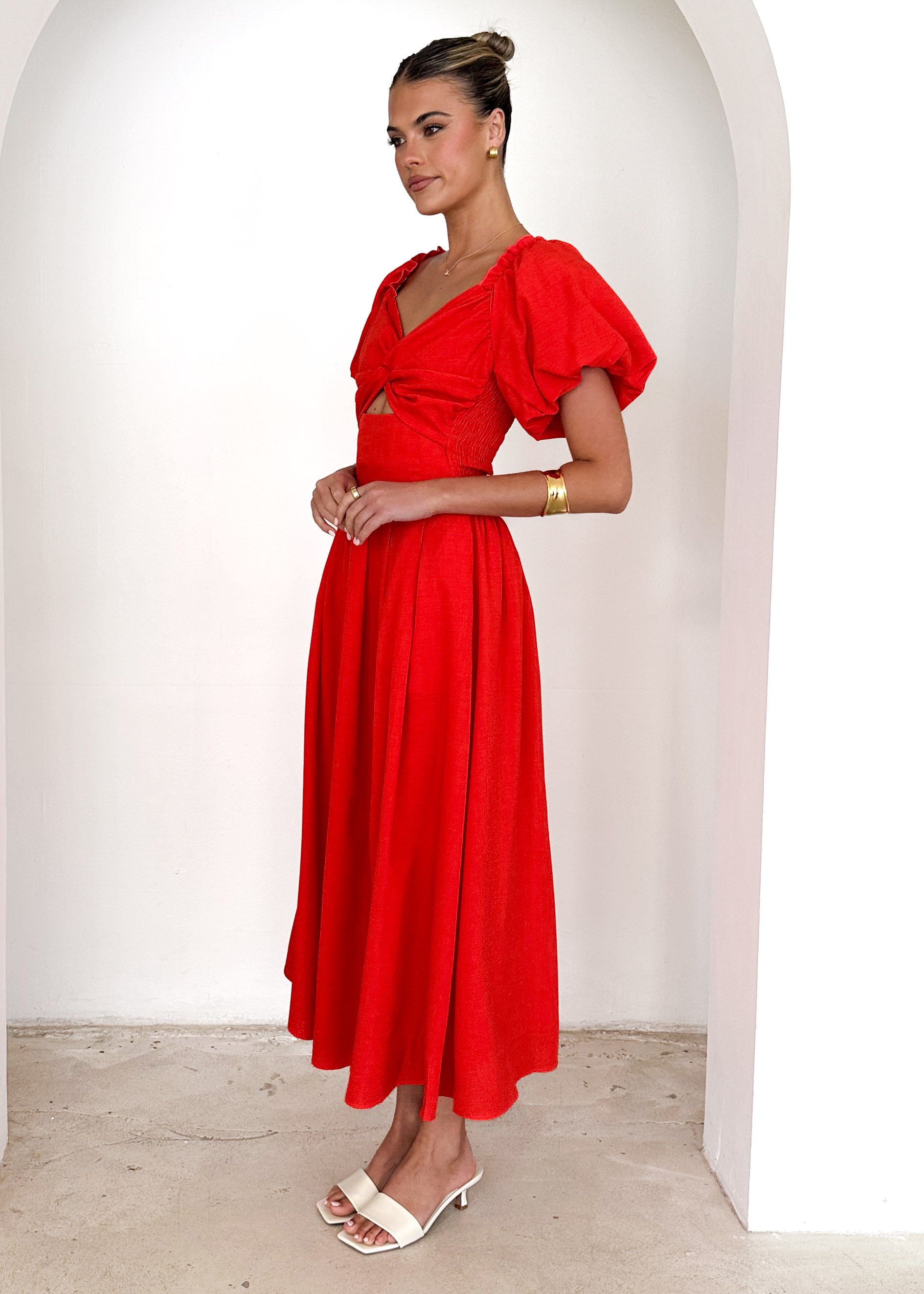 Davona Midi Dress - Red