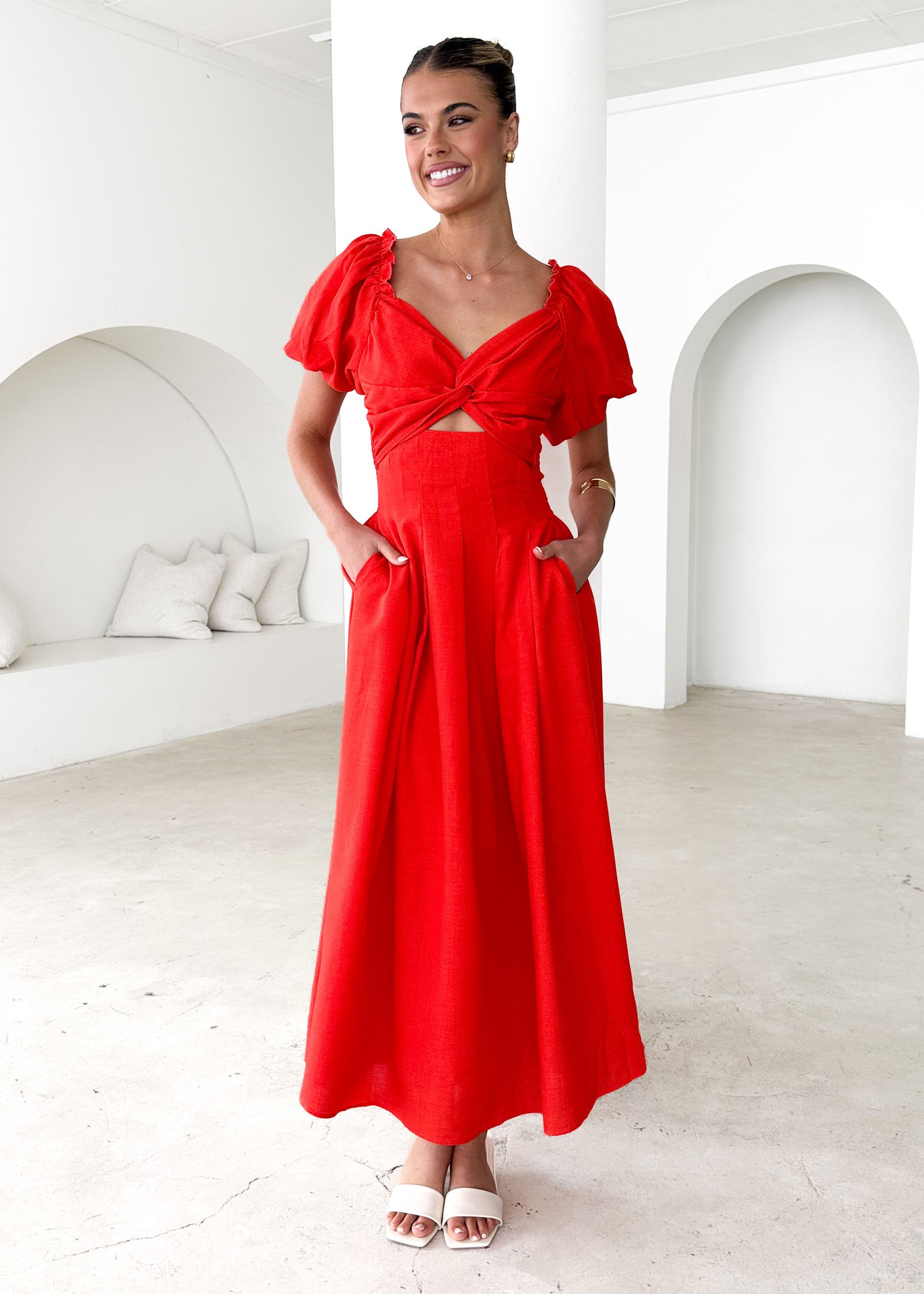 Davona Midi Dress - Red