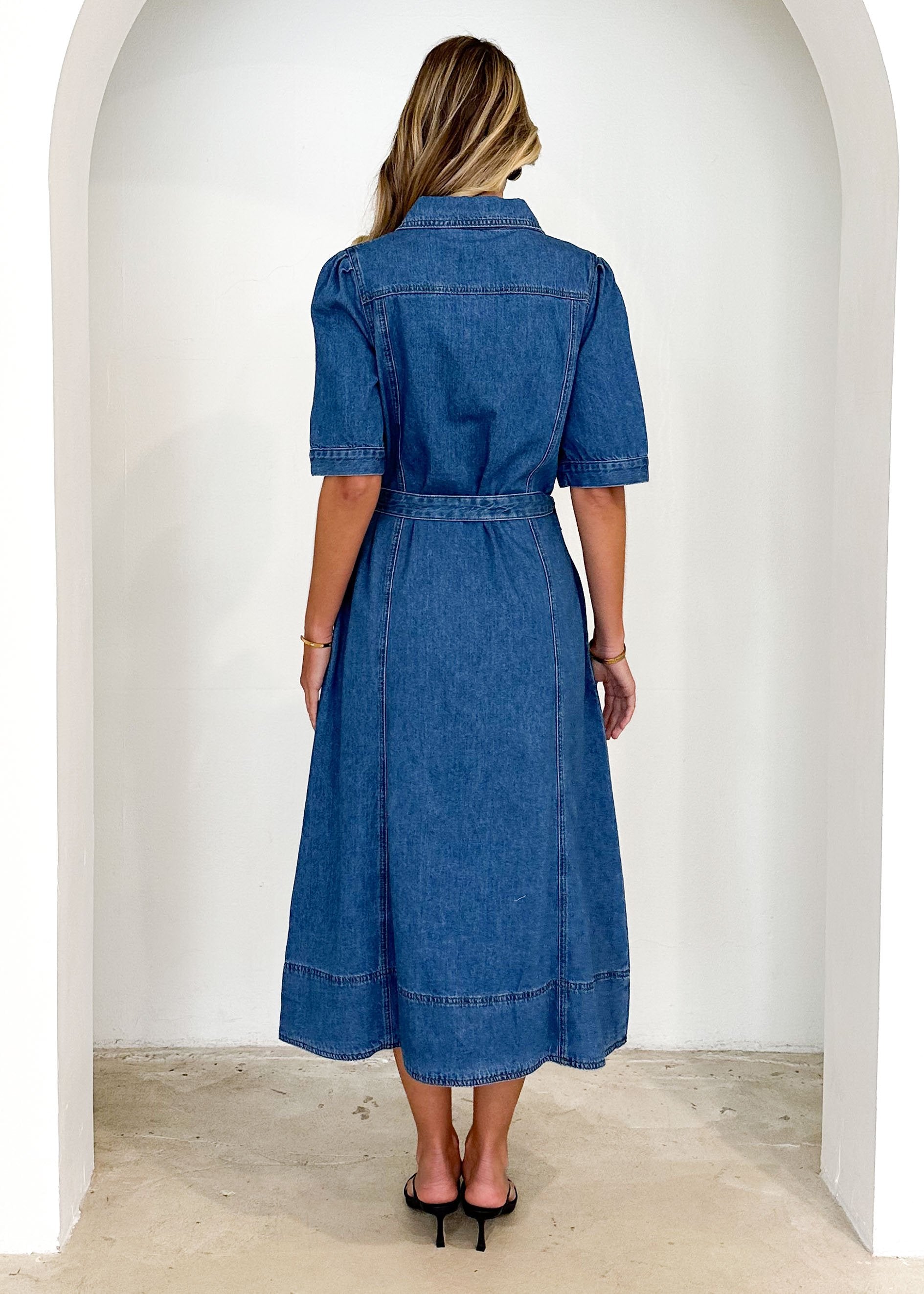 Kaily Denim Midi Dress - Mid Blue