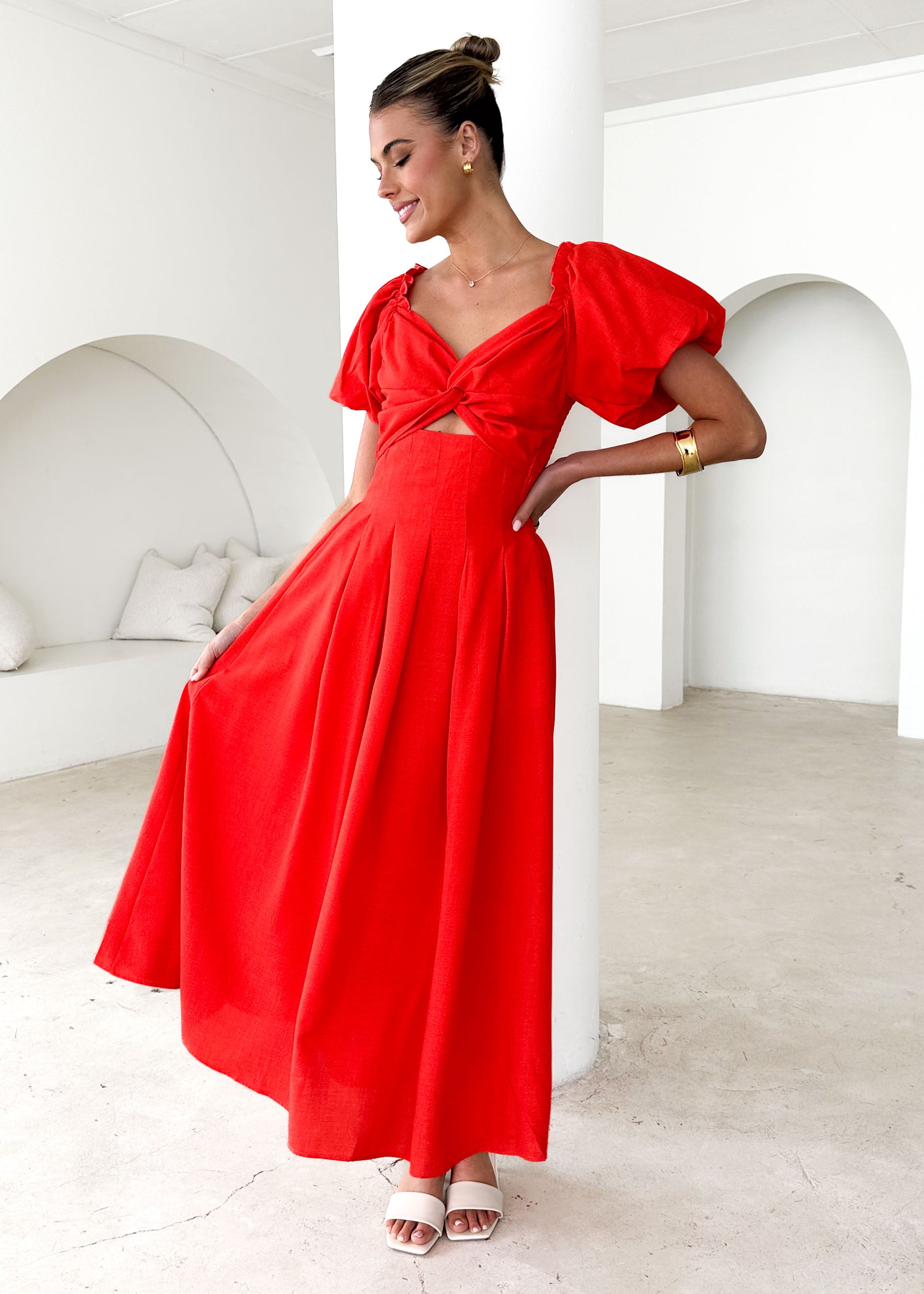 Davona Midi Dress - Red