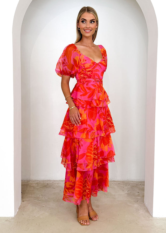 Reklae Midi Dress - Tangerine Floral