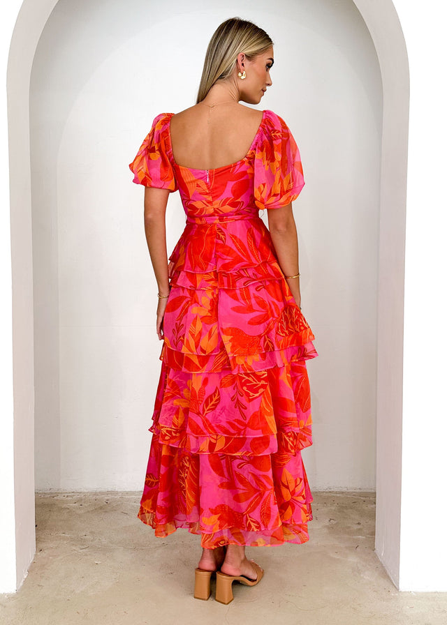 Reklae Midi Dress - Tangerine Floral