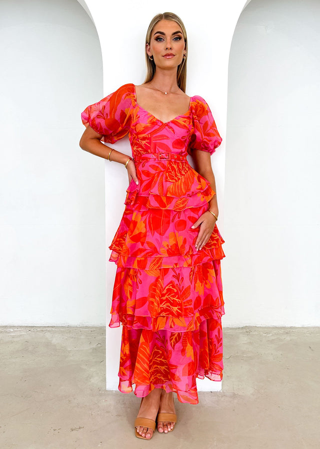 Reklae Midi Dress - Tangerine Floral