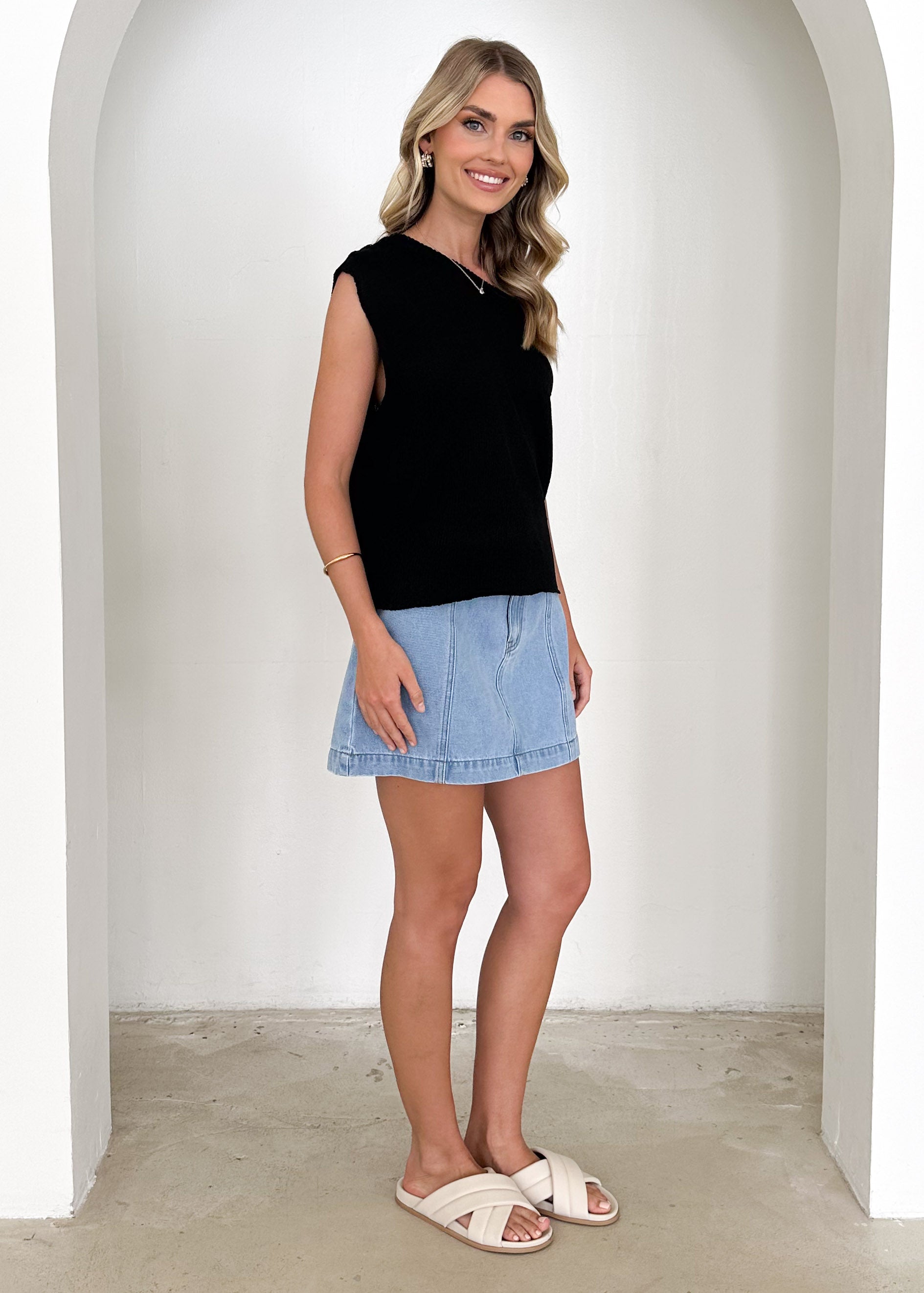 Taissa One Shoulder Knit Top - Black