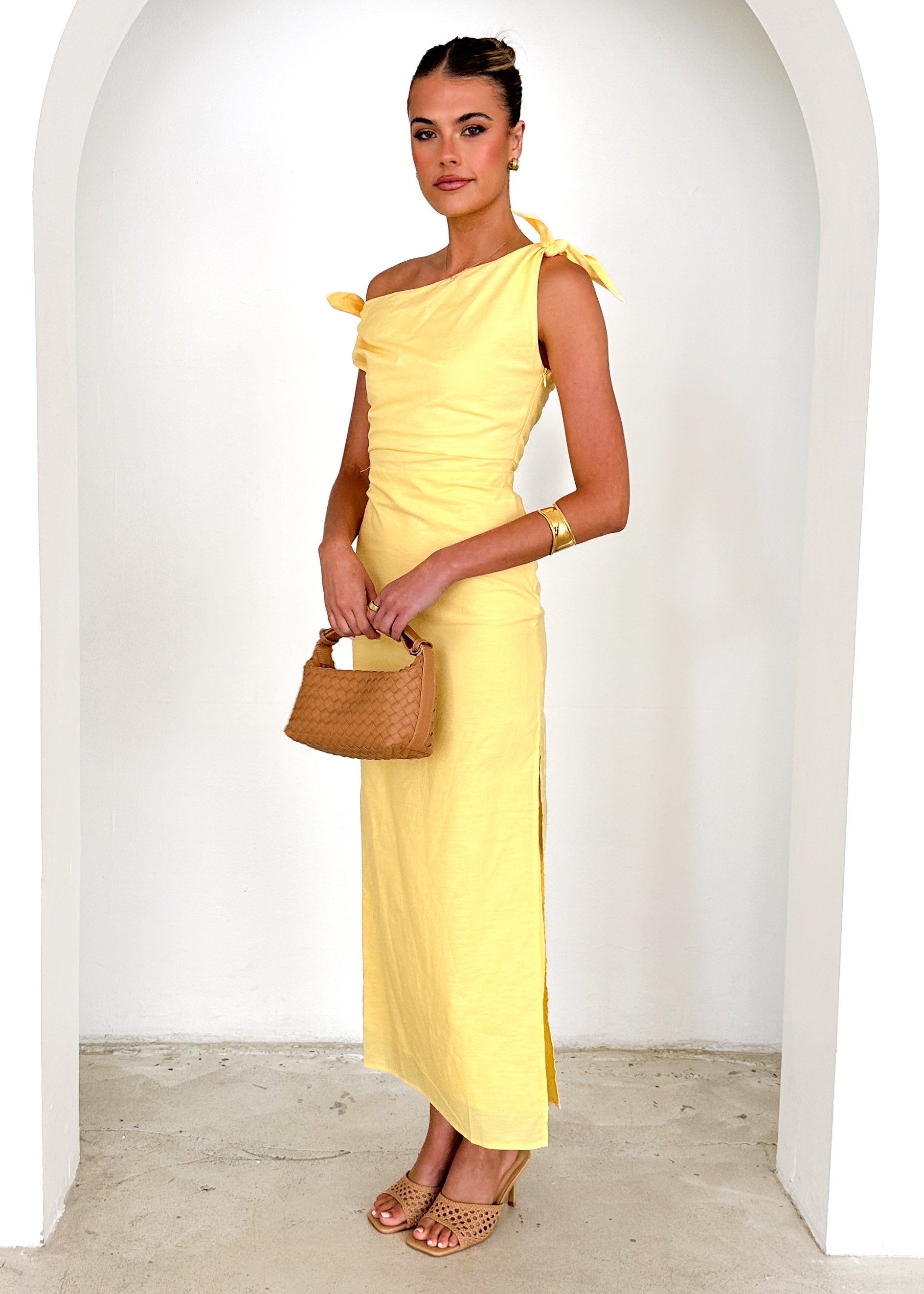 Lanto One Shoulder Midi Dress - Lemon