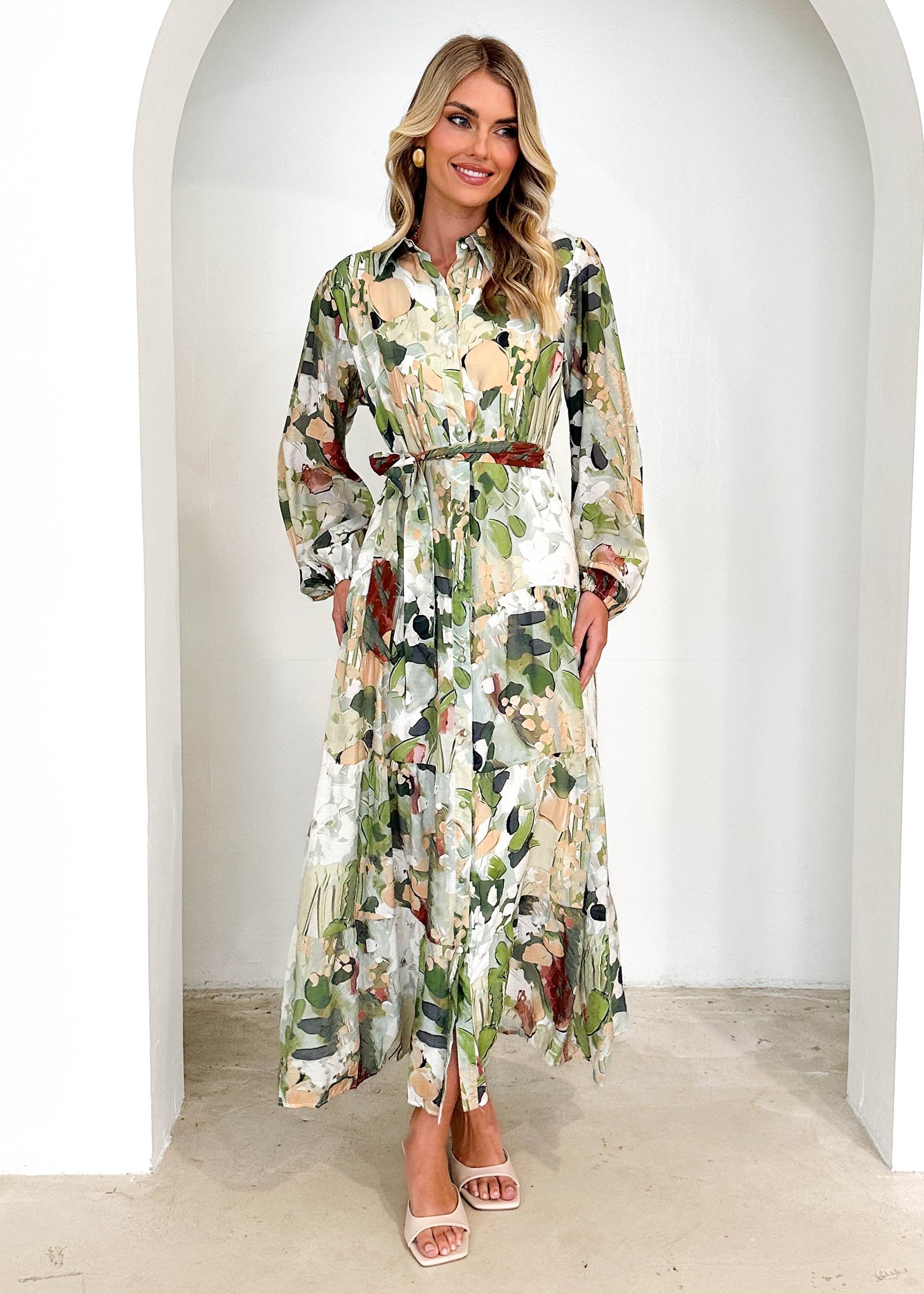 Floyd Maxi Dress - Green Abstract