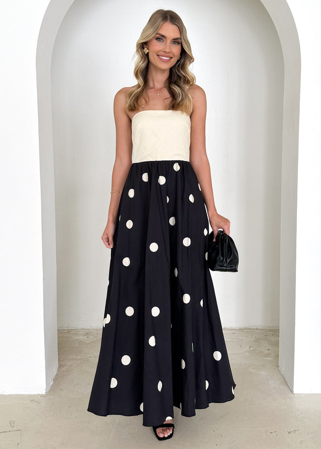 Nadya Strapless Maxi Dress - Cream Polka