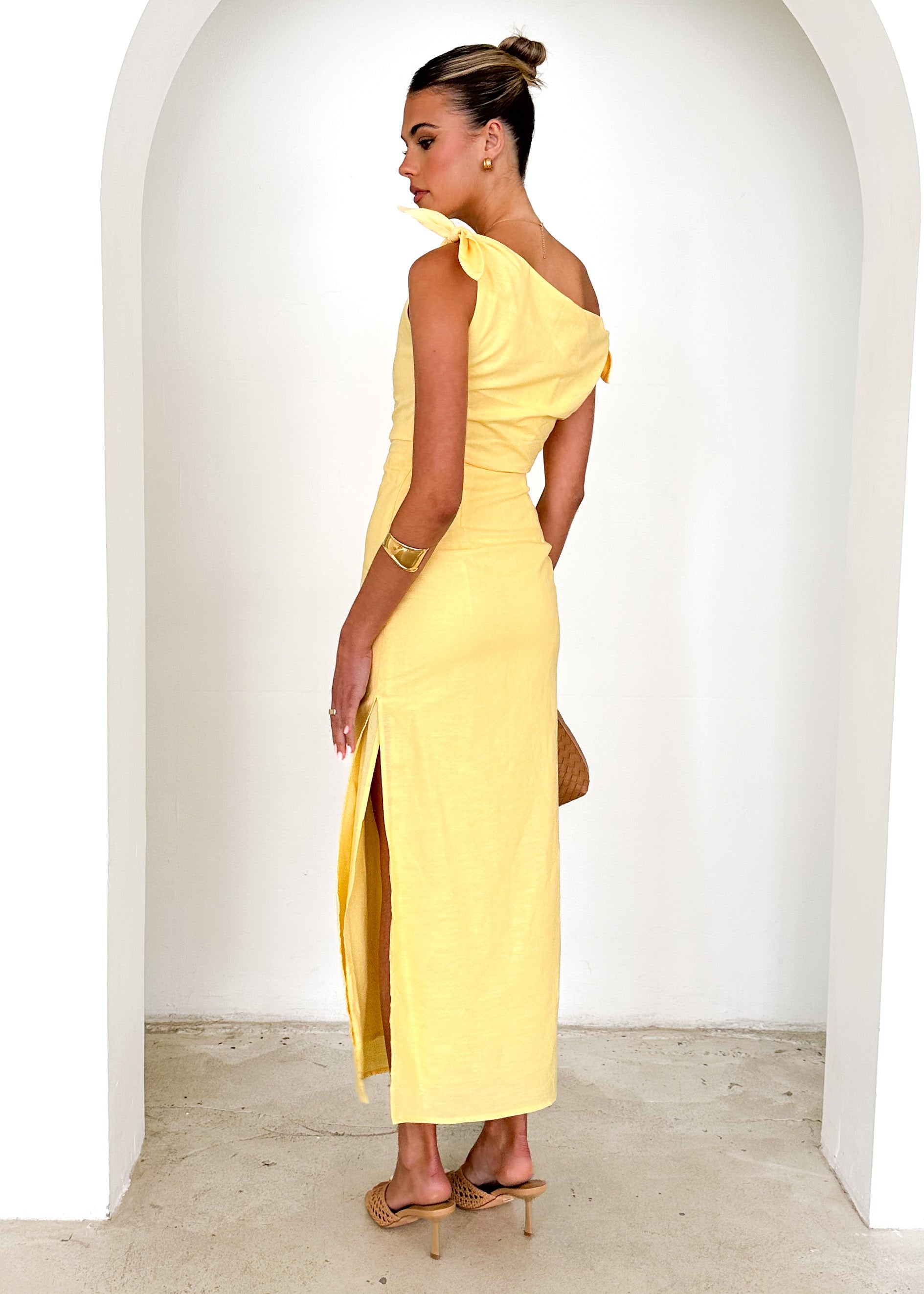 Lanto One Shoulder Midi Dress - Lemon