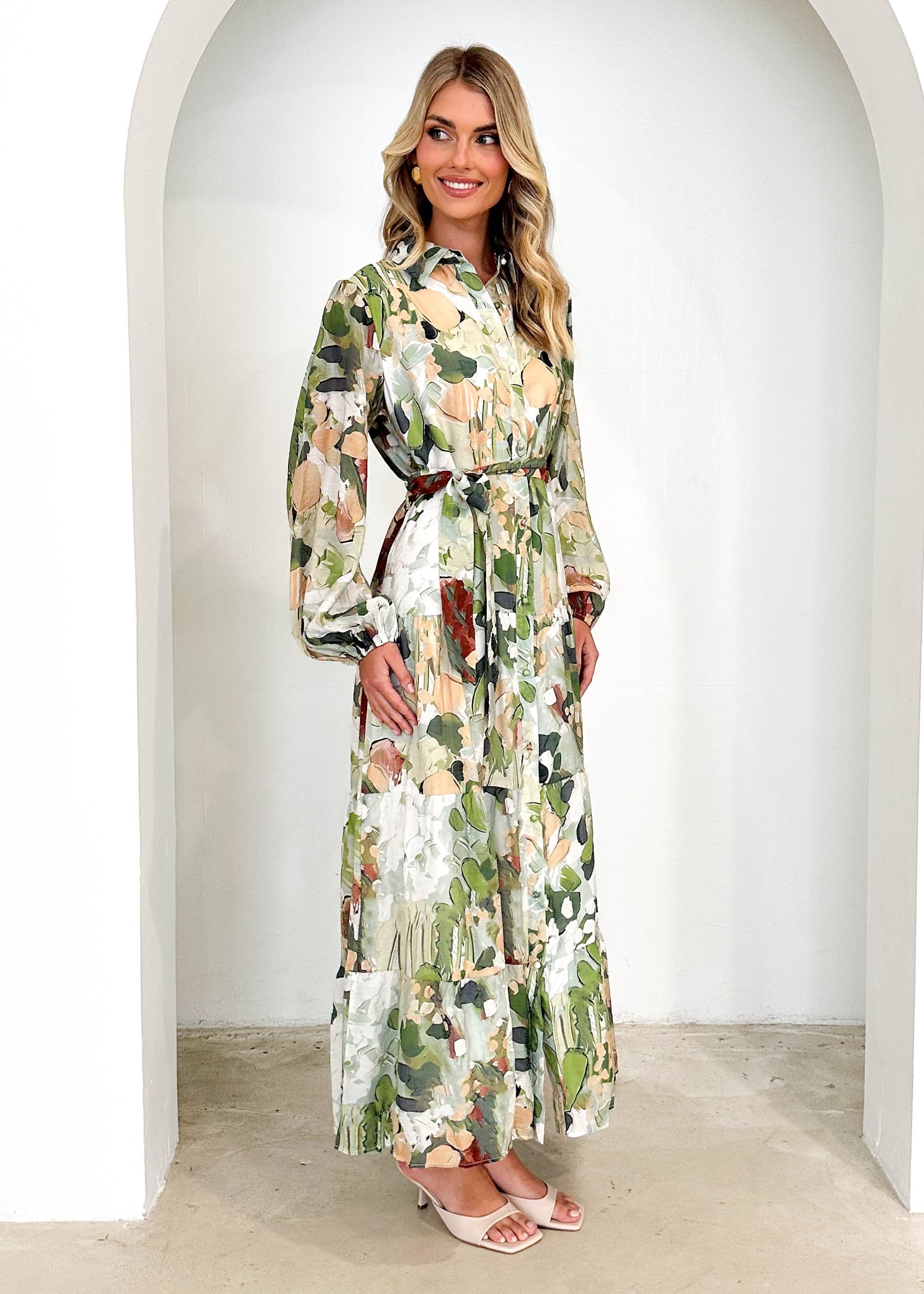 Floyd Maxi Dress - Green Abstract