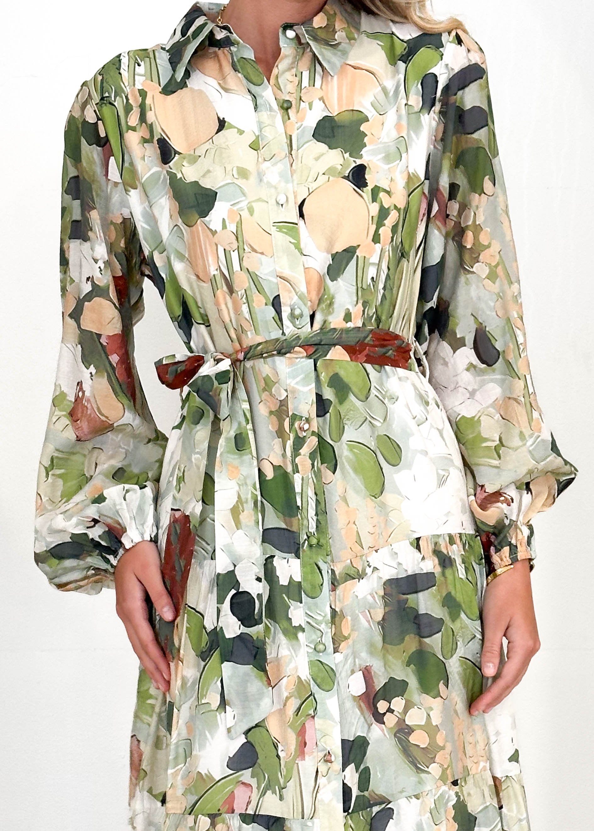 Floyd Maxi Dress - Green Abstract