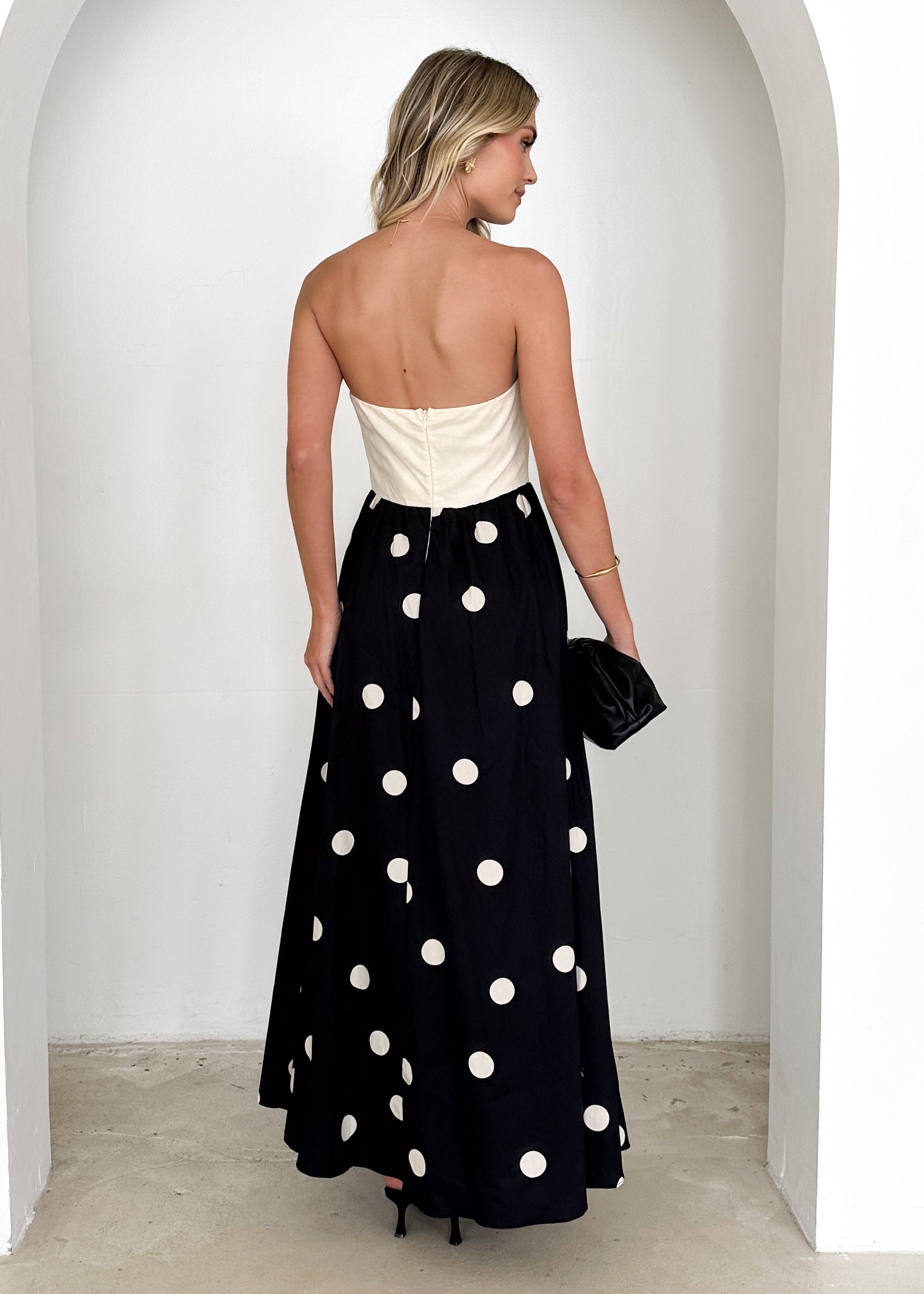 Nadya Strapless Maxi Dress - Cream Polka