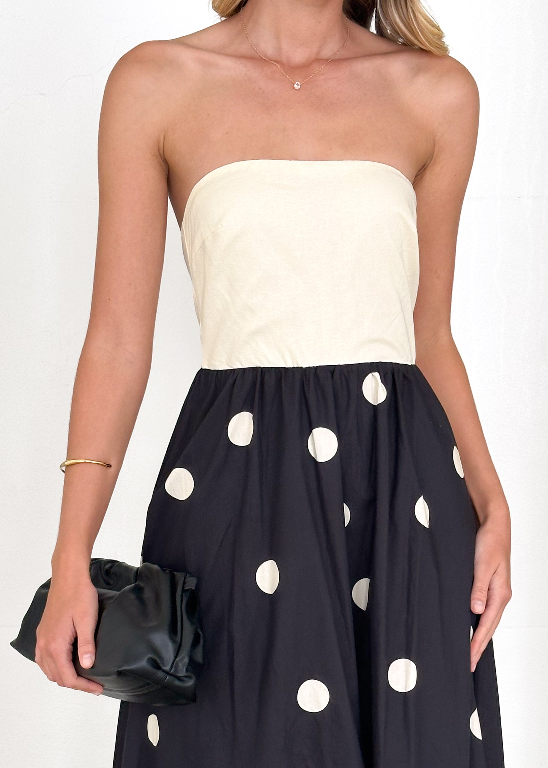 Nadya Strapless Maxi Dress - Cream Polka