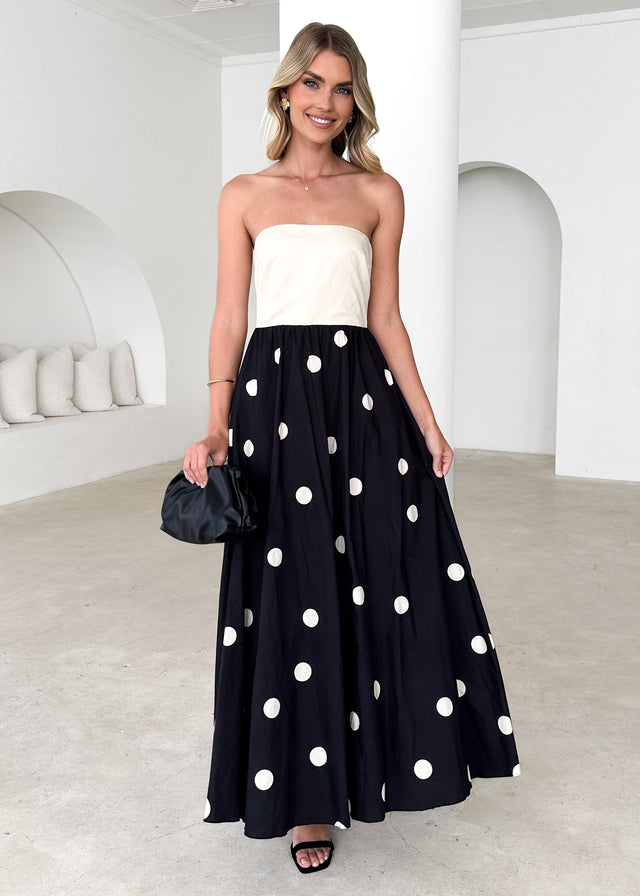 Nadya Strapless Maxi Dress - Cream Polka