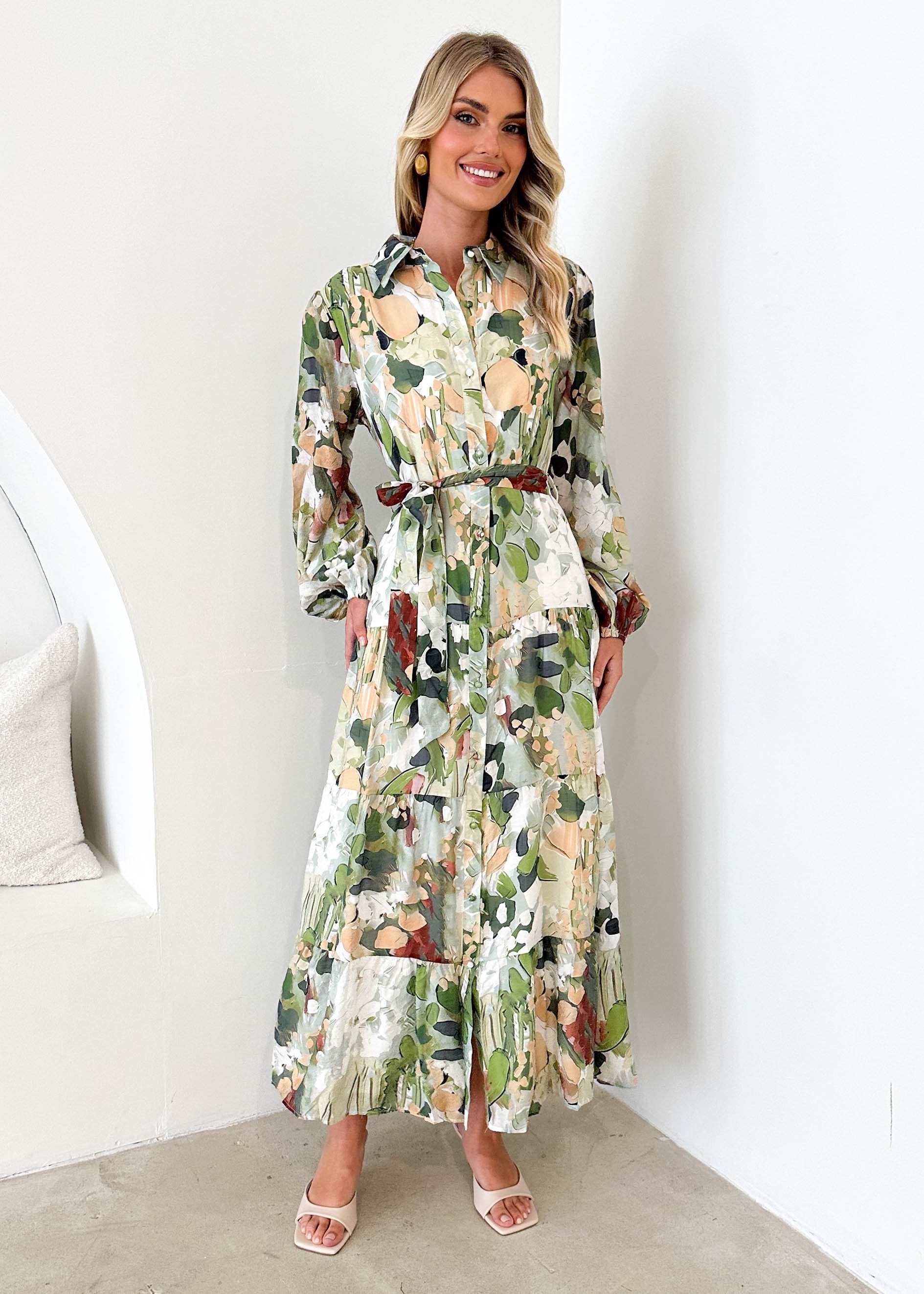 Floyd Maxi Dress - Green Abstract