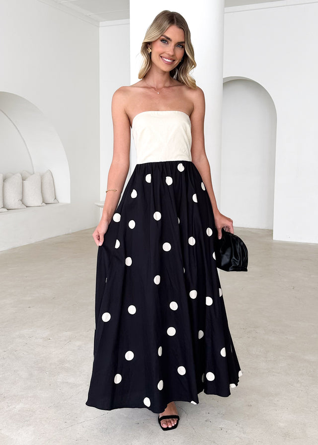 Nadya Strapless Maxi Dress - Cream Polka