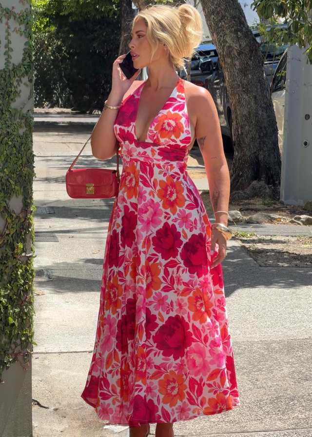 Valkyrie Halter Maxi Dress - Pink Bloom