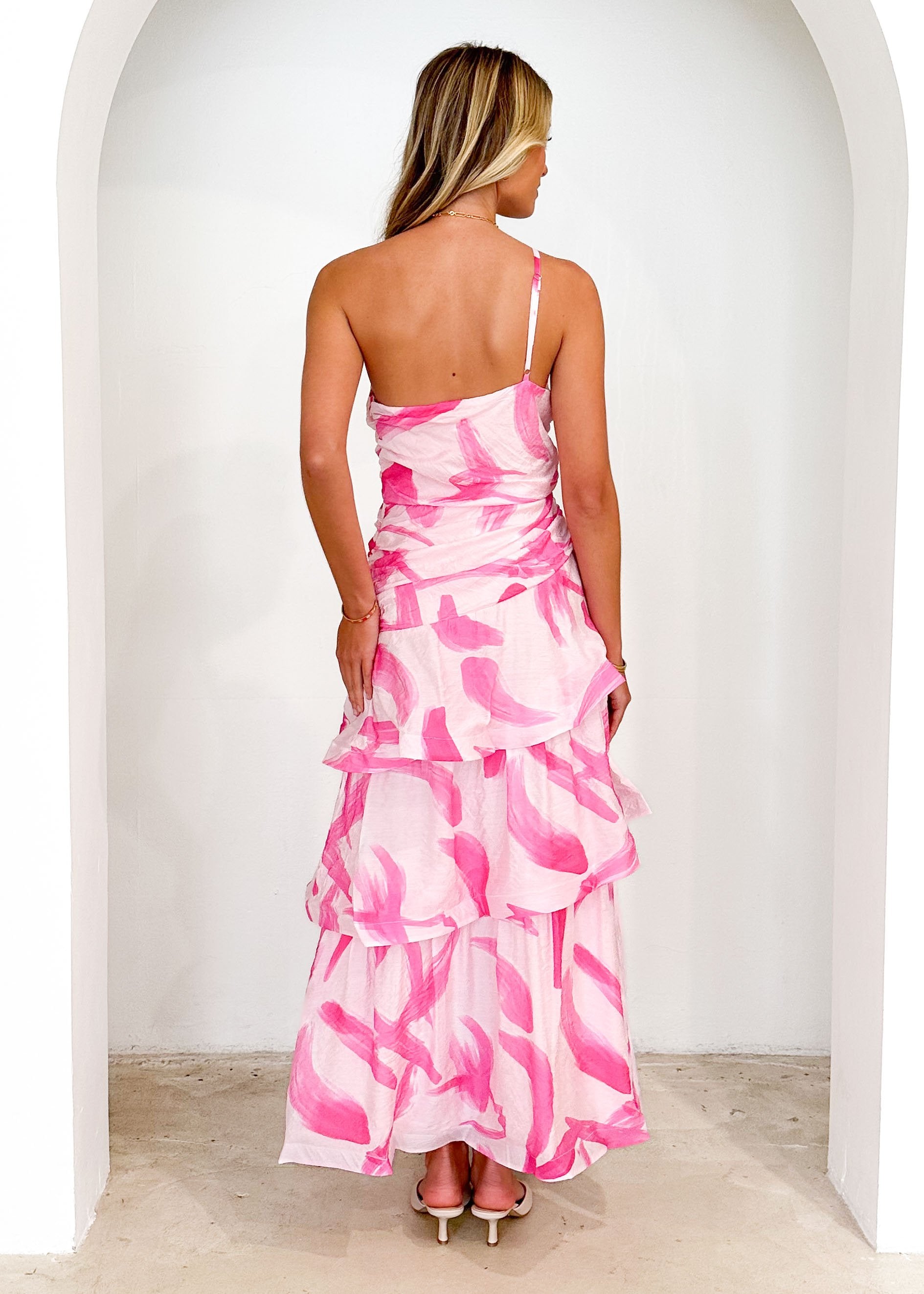 Aspra One Shoulder Midi Dress - Pink Splash