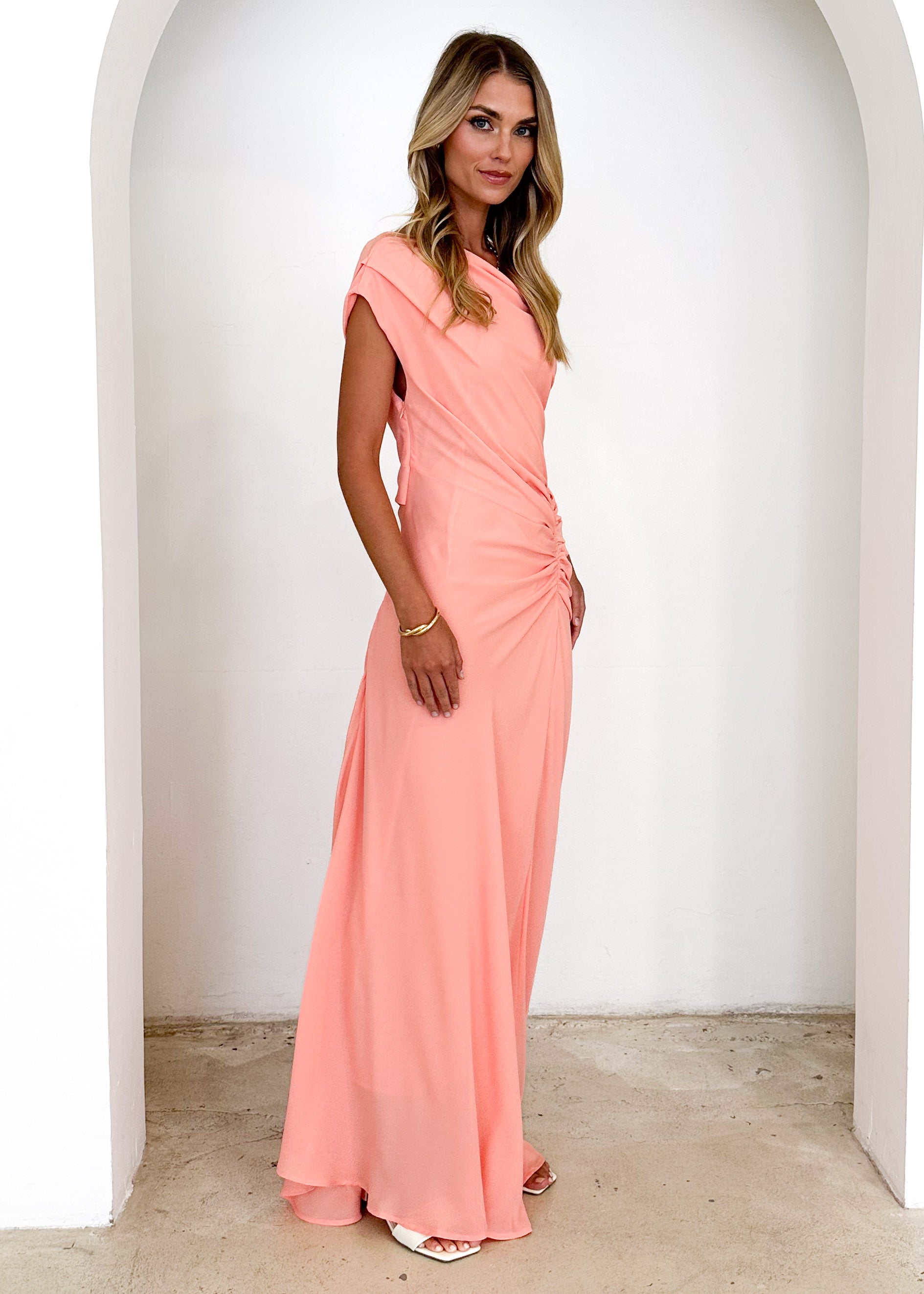 Flirtini One Shoulder Maxi Dress - Peach