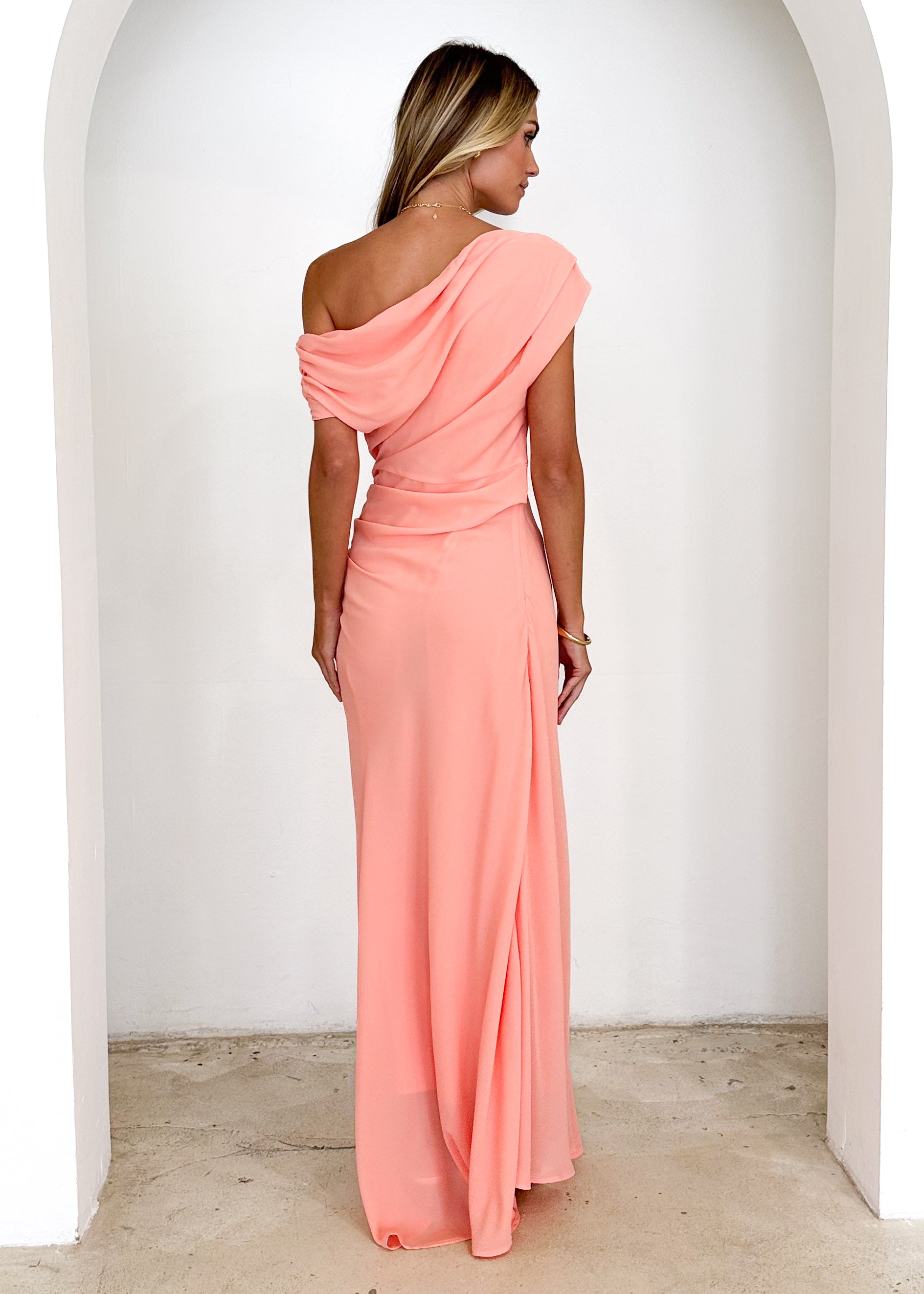 Flirtini One Shoulder Maxi Dress - Peach