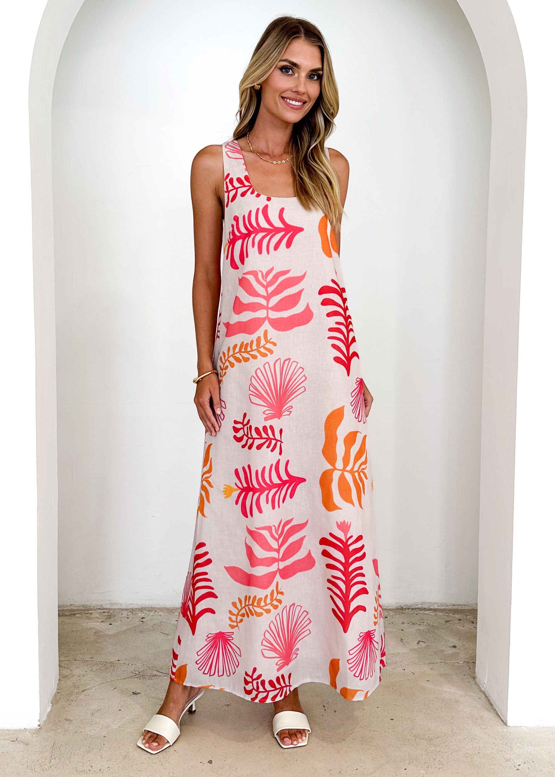 Tusk Midi Dress - Pink Abstract