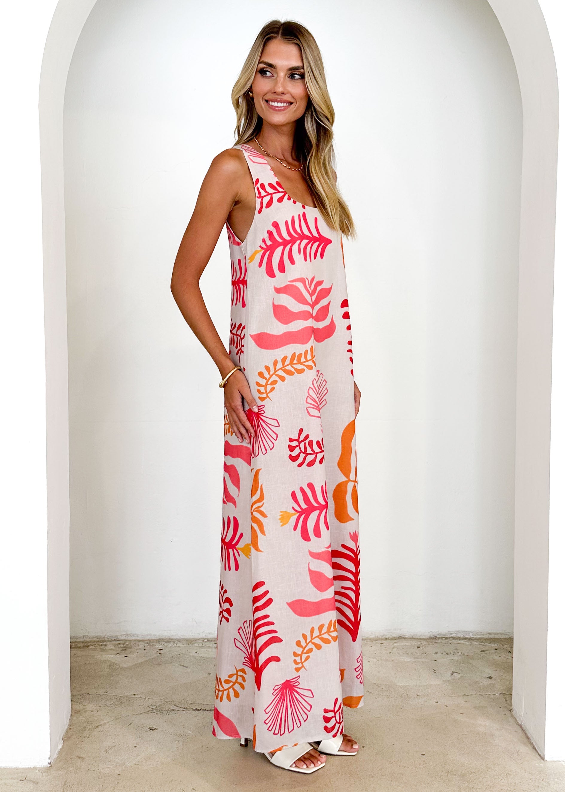 Tusk Midi Dress - Pink Abstract