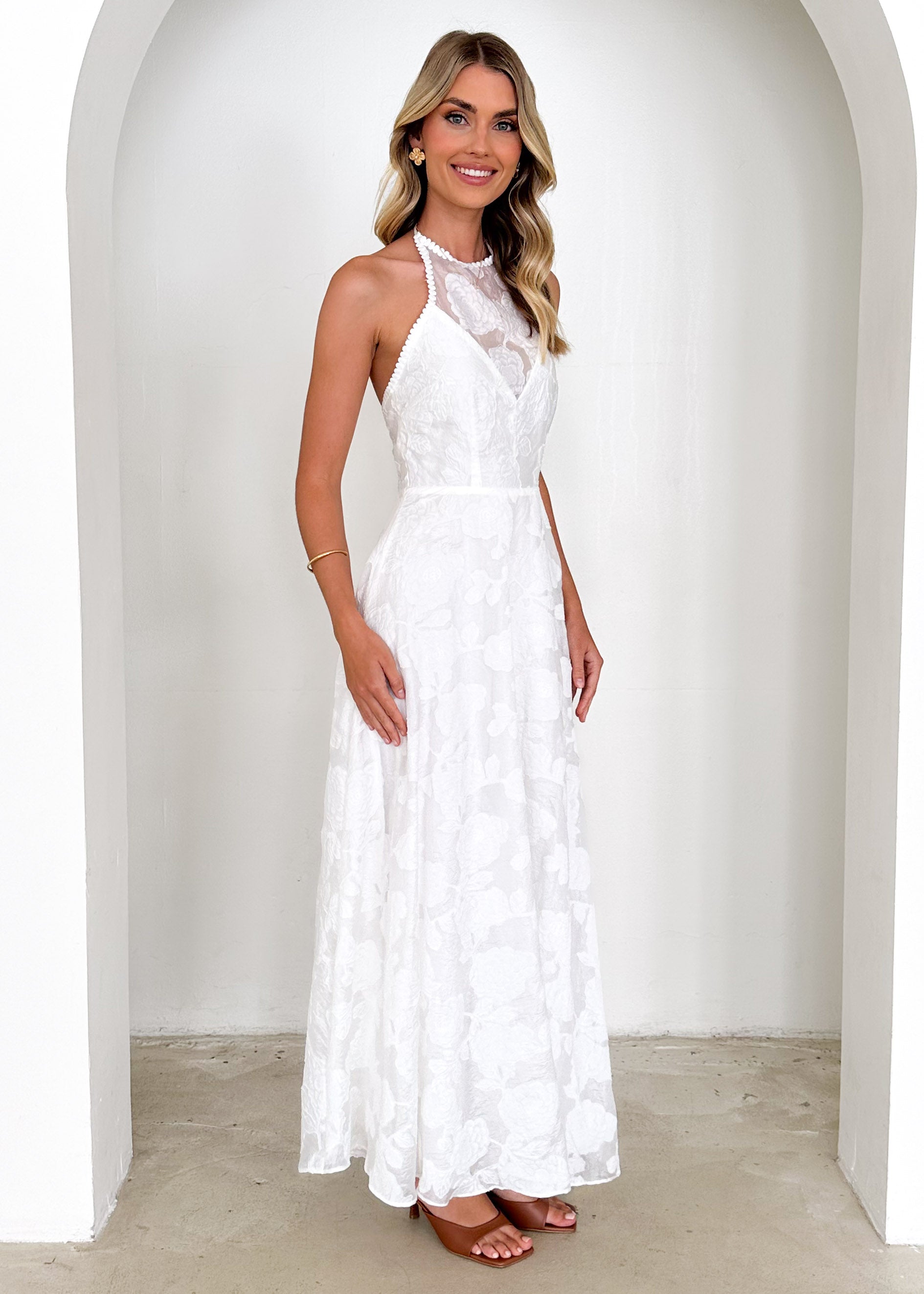 Yara Halter Maxi Dress - White Flowers