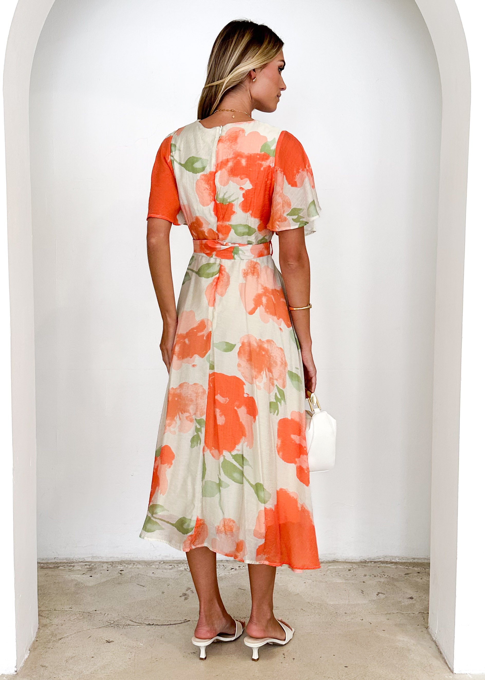 Zanzibar Midi Dress - Orange Watercolour