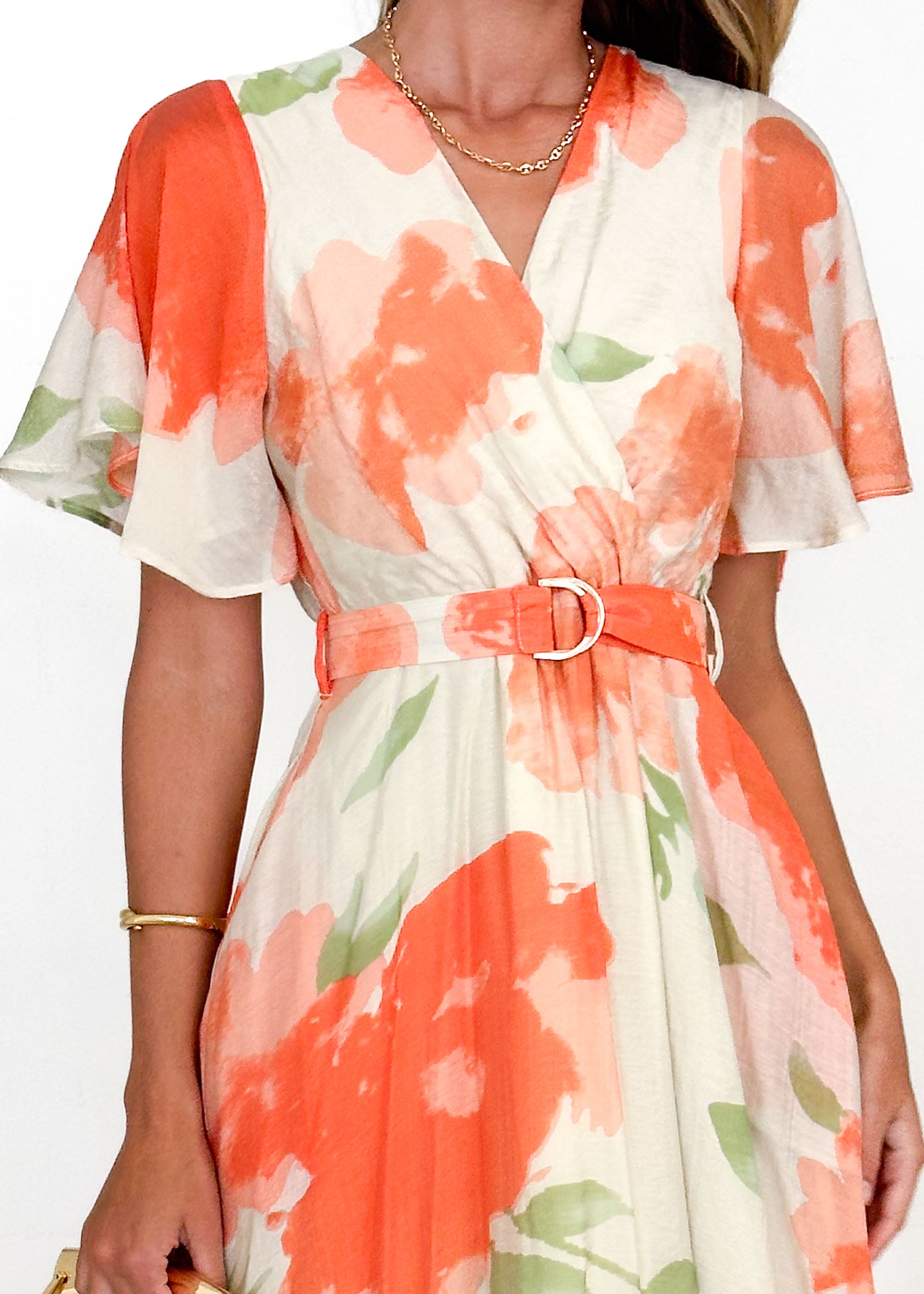 Zanzibar Midi Dress - Orange Watercolour