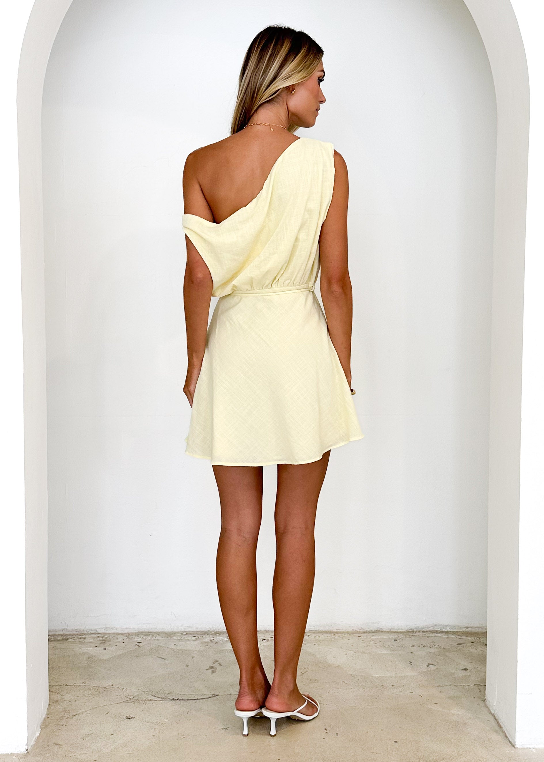 Tori One Shoulder Dress - Lemon