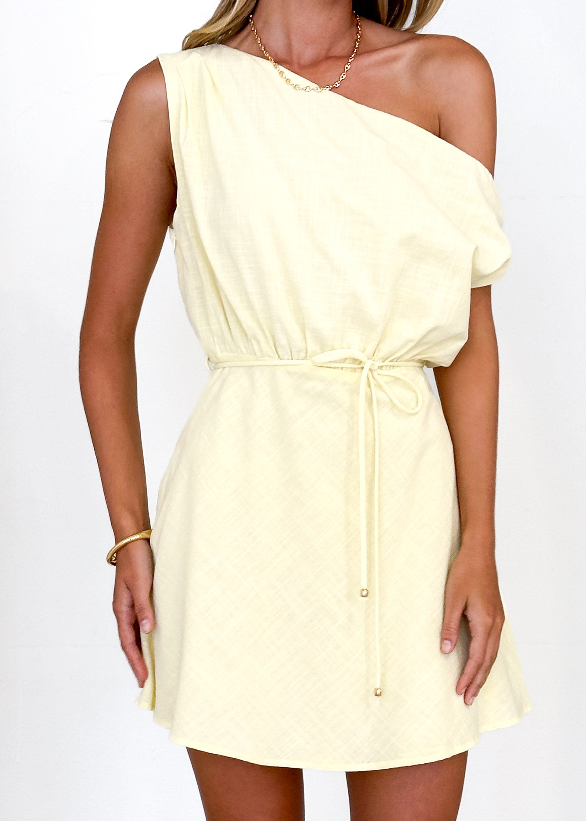 Tori One Shoulder Dress - Lemon