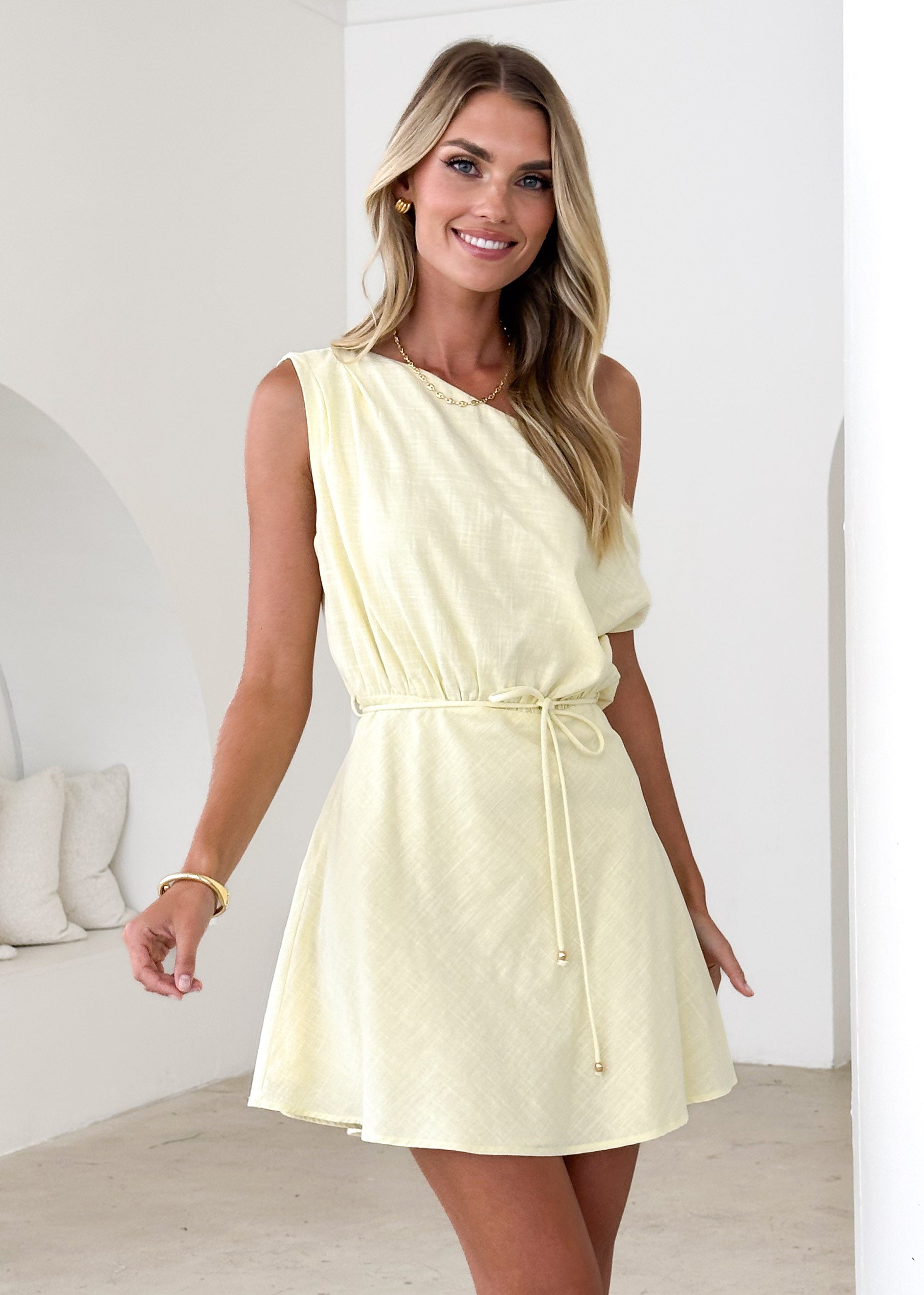 Tori One Shoulder Dress - Lemon