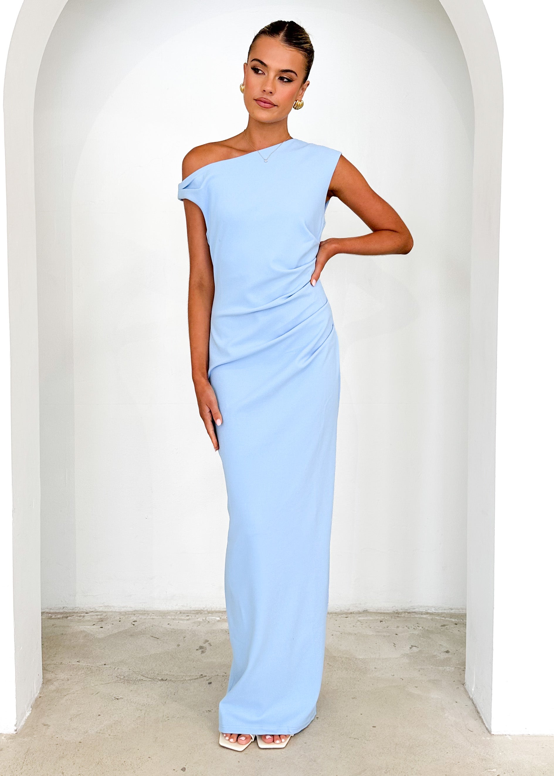 Carmella One Shoulder Maxi Dress - Blue