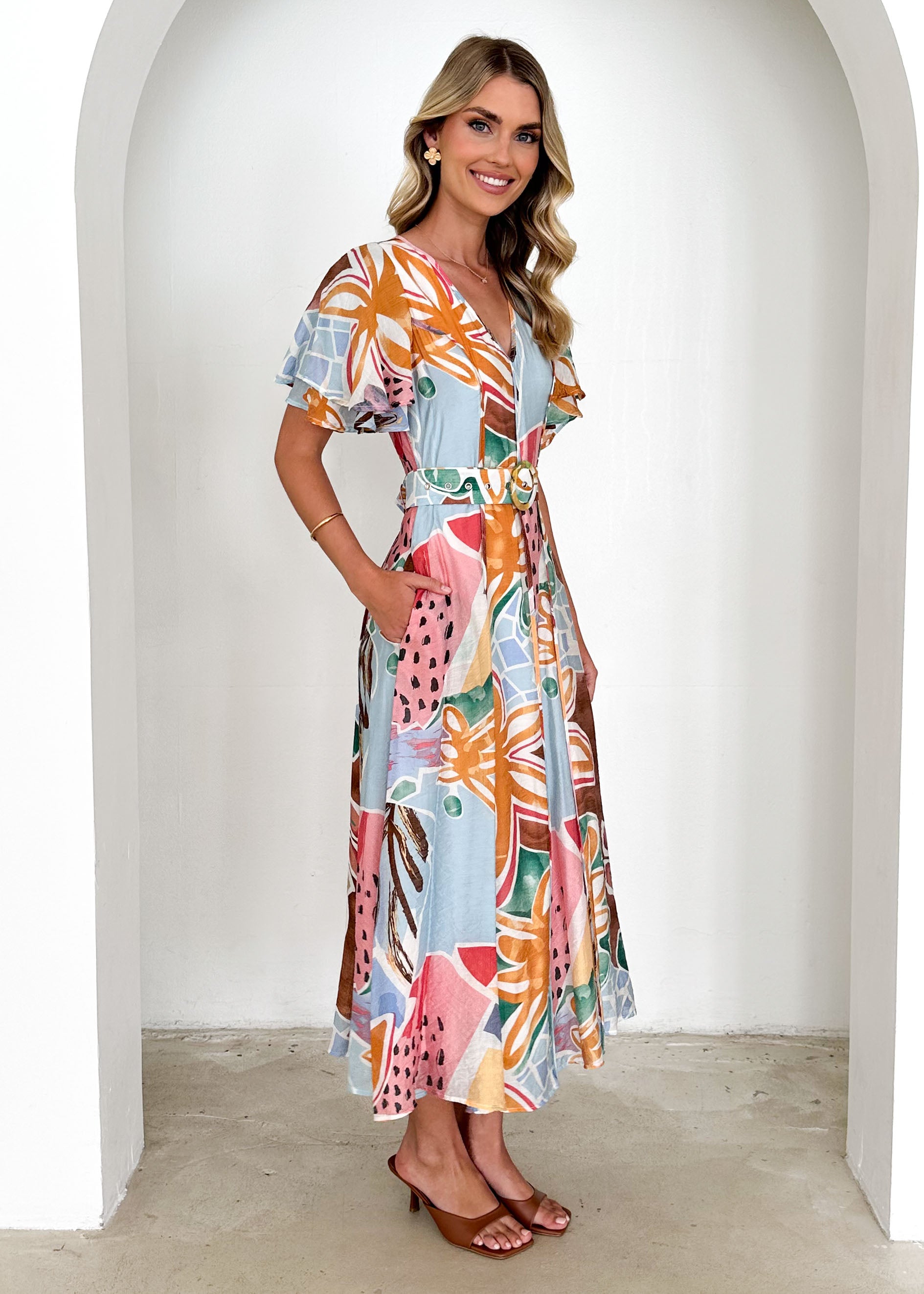 Callie Midi Dress - Tropical Blue