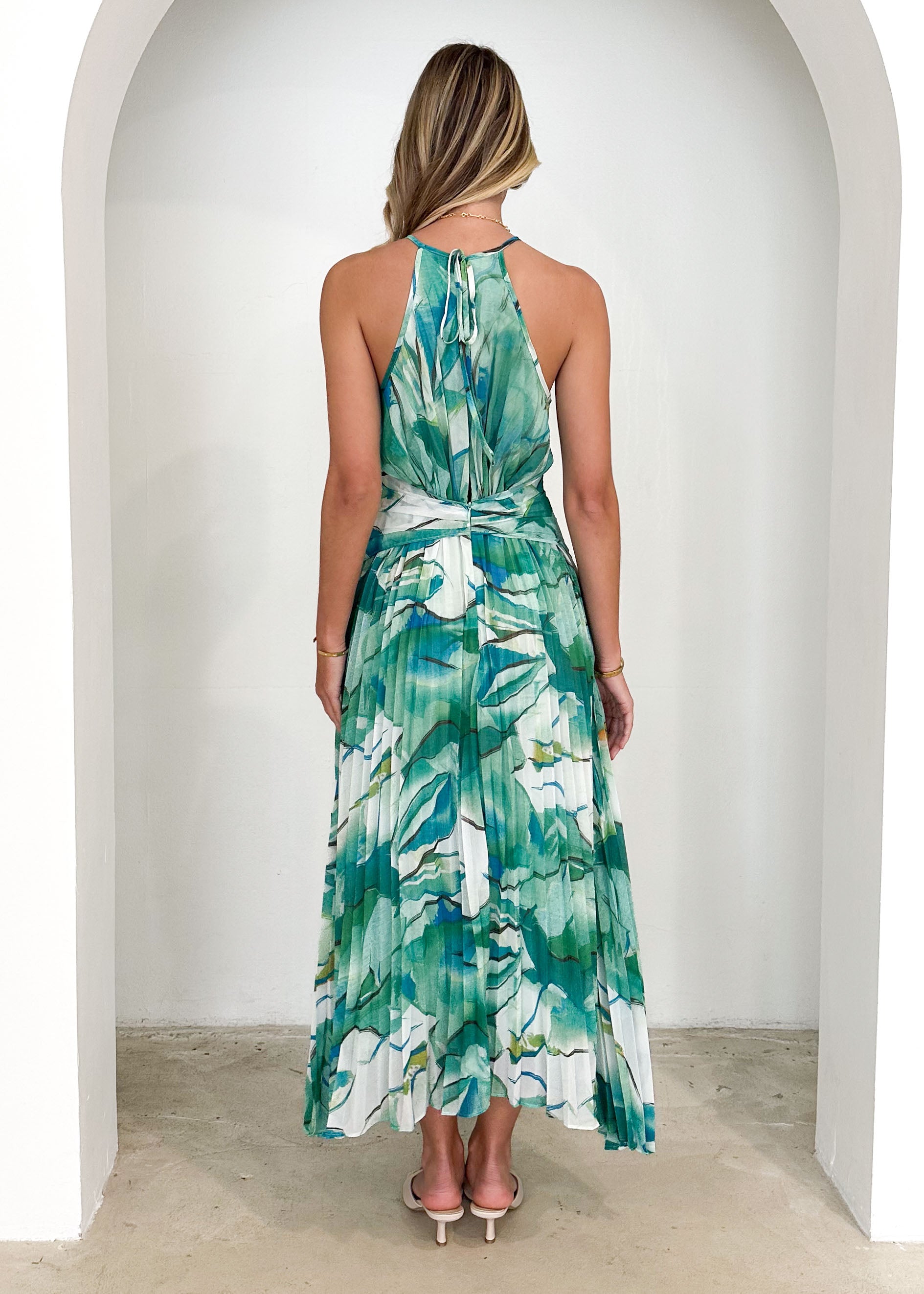 Bettino Midi Dress - Green Watercolour