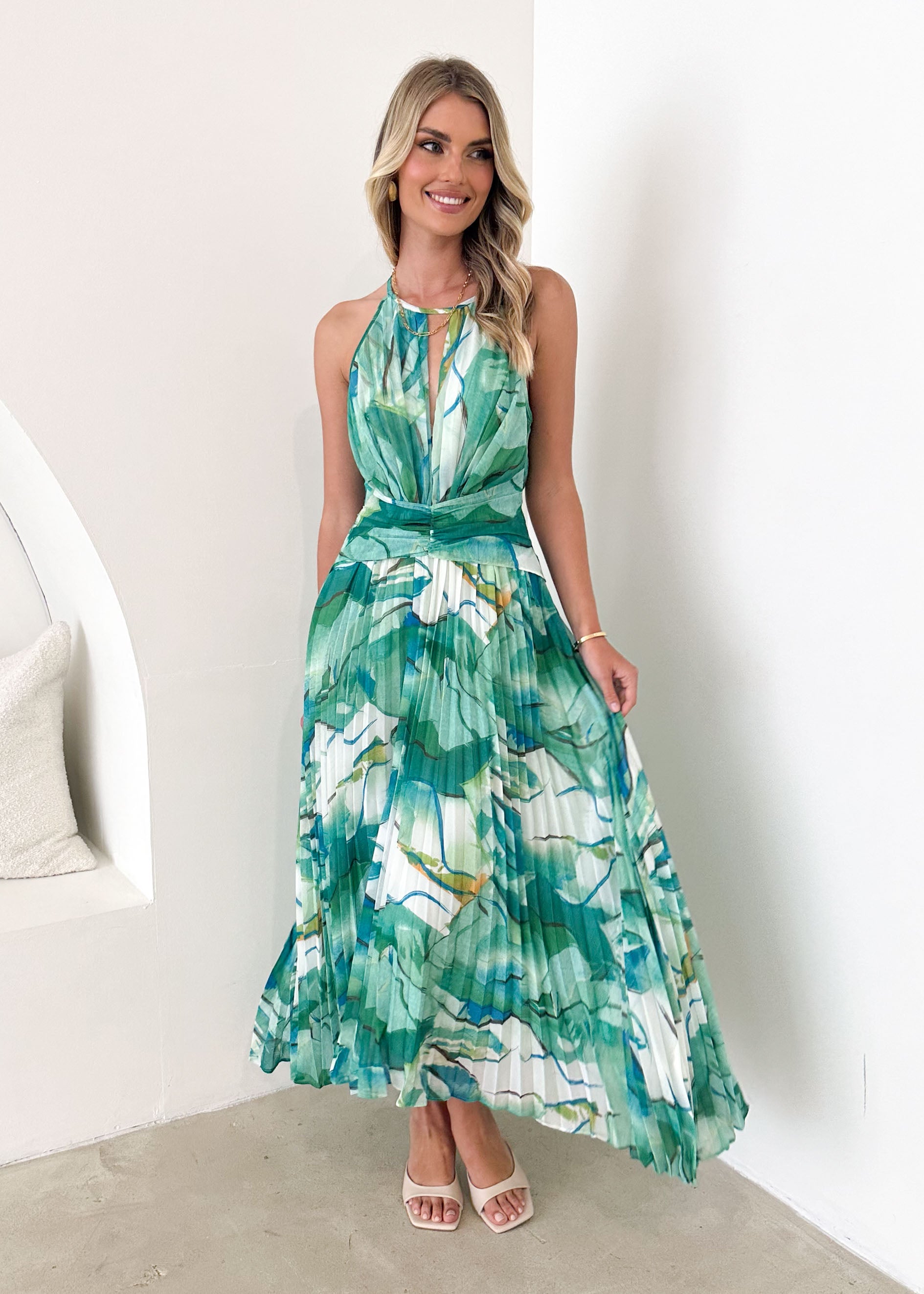 Bettino Midi Dress - Green Watercolour