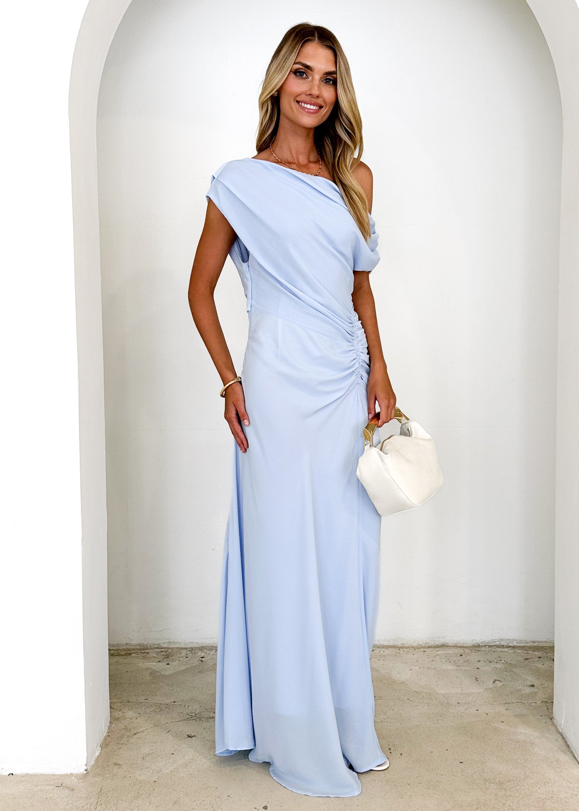 Flirtini One Shoulder Maxi Dress - Sky Blue