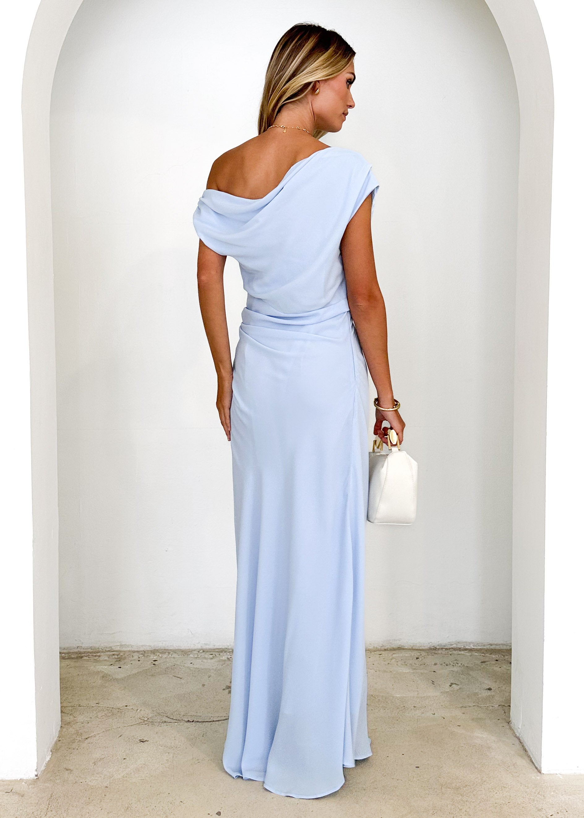 Flirtini One Shoulder Maxi Dress - Sky Blue