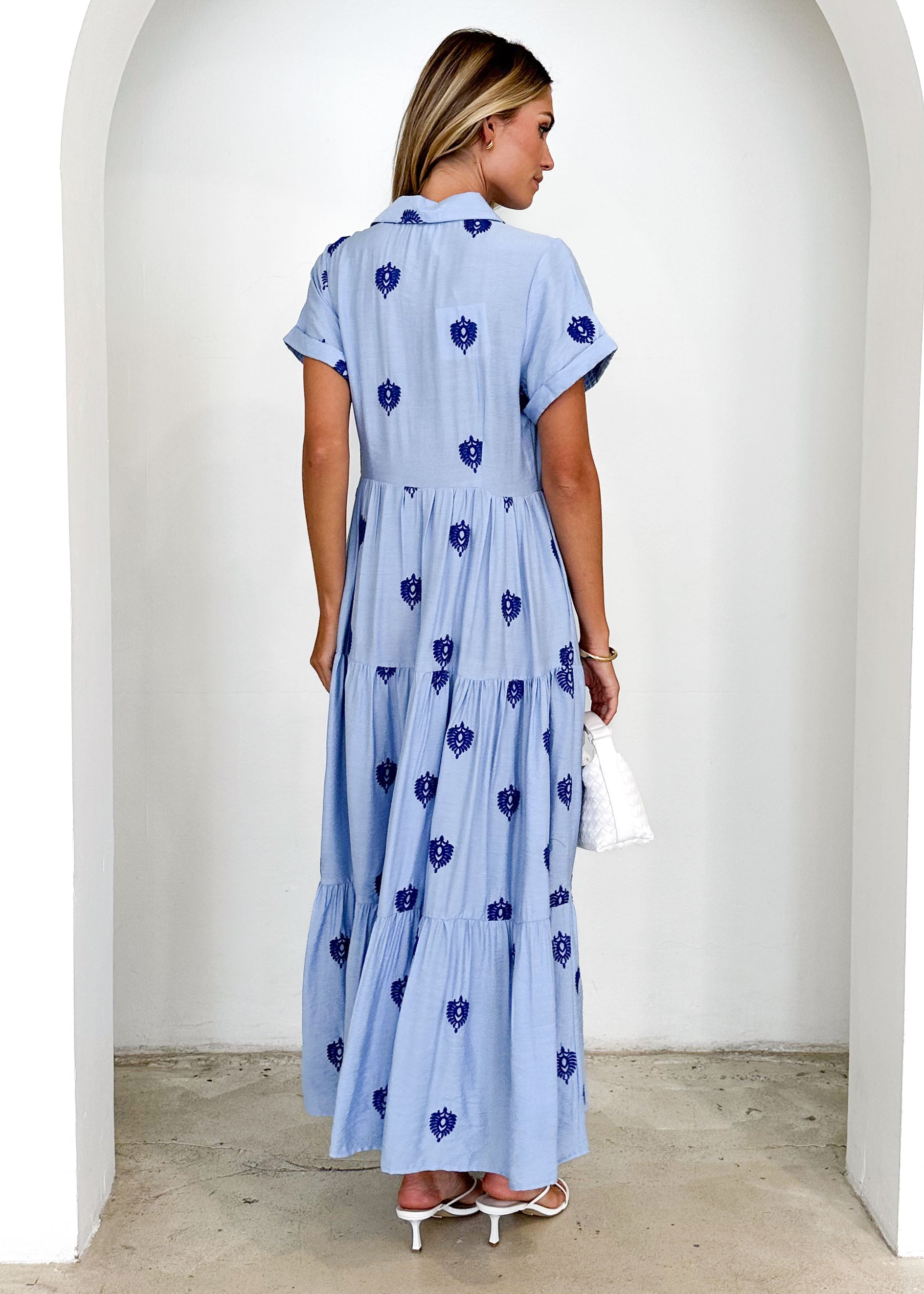 Espeon Maxi Dress - Blue Embroidered