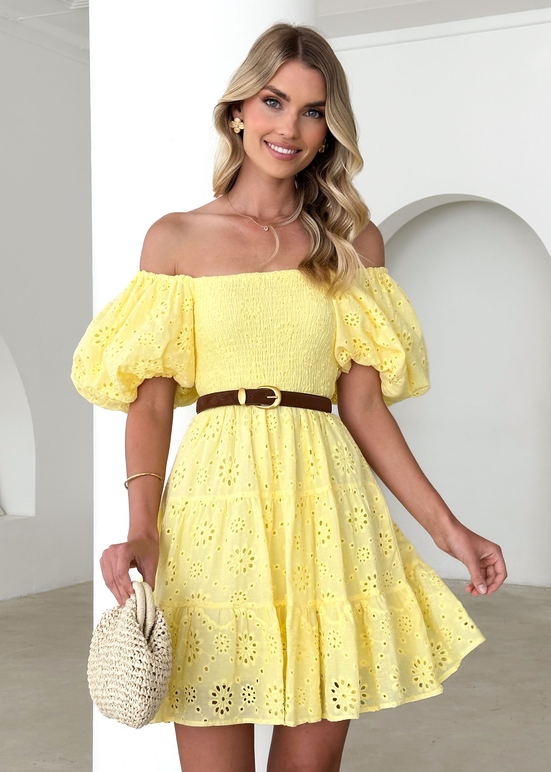 Panya Off Shoulder Dress - Lemon