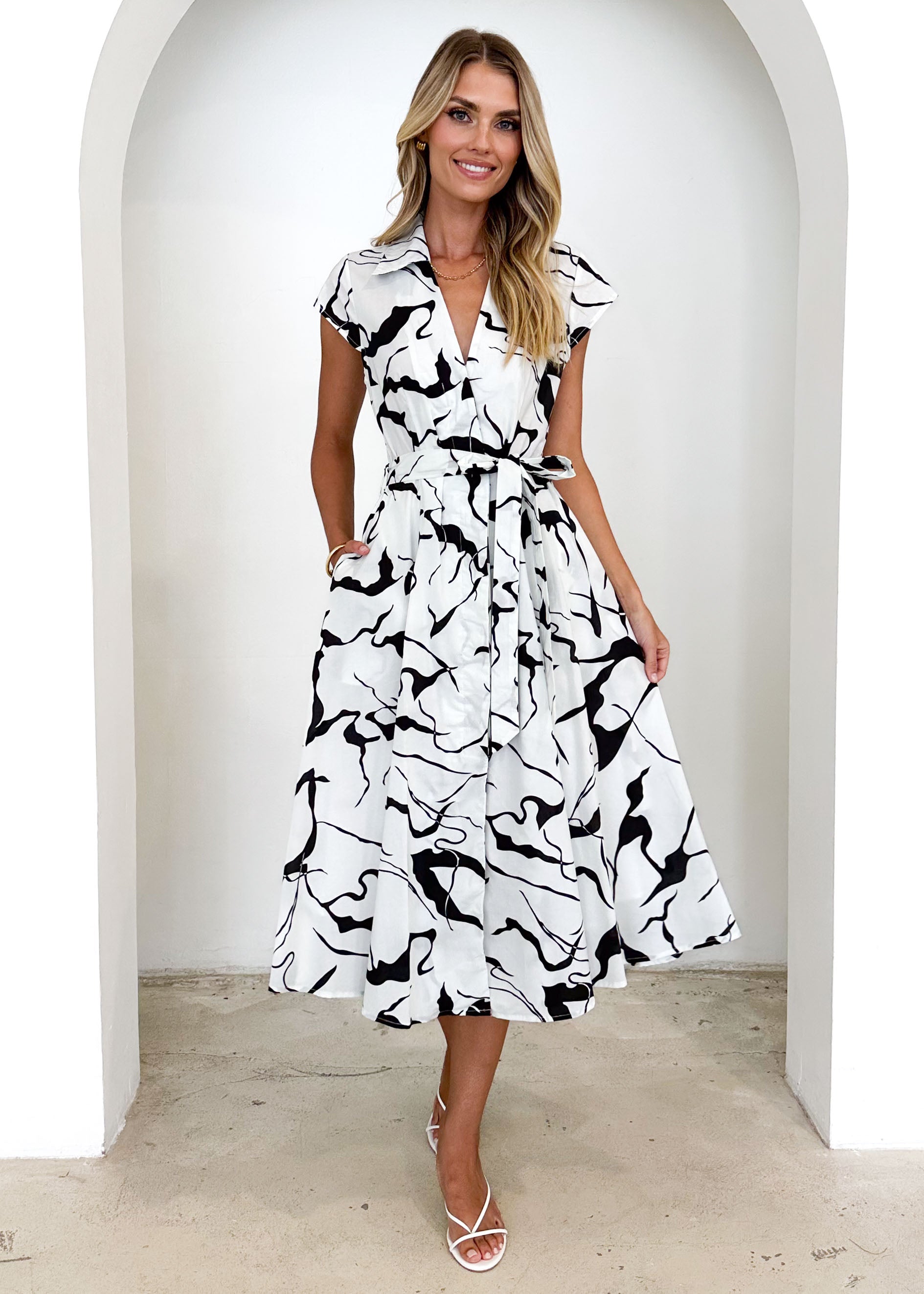 Cofield Midi Dress - Black Swirl