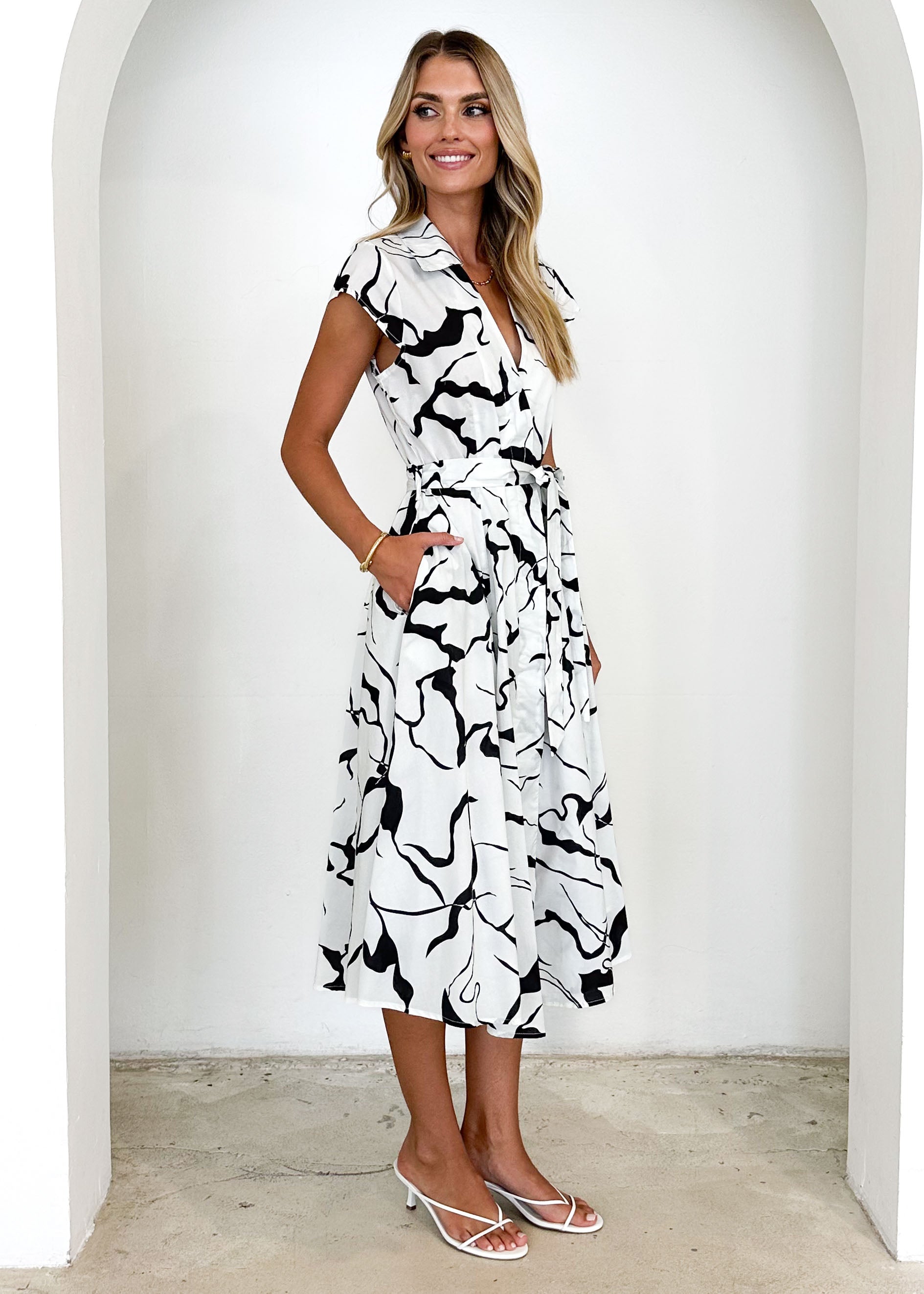 Cofield Midi Dress - Black Swirl