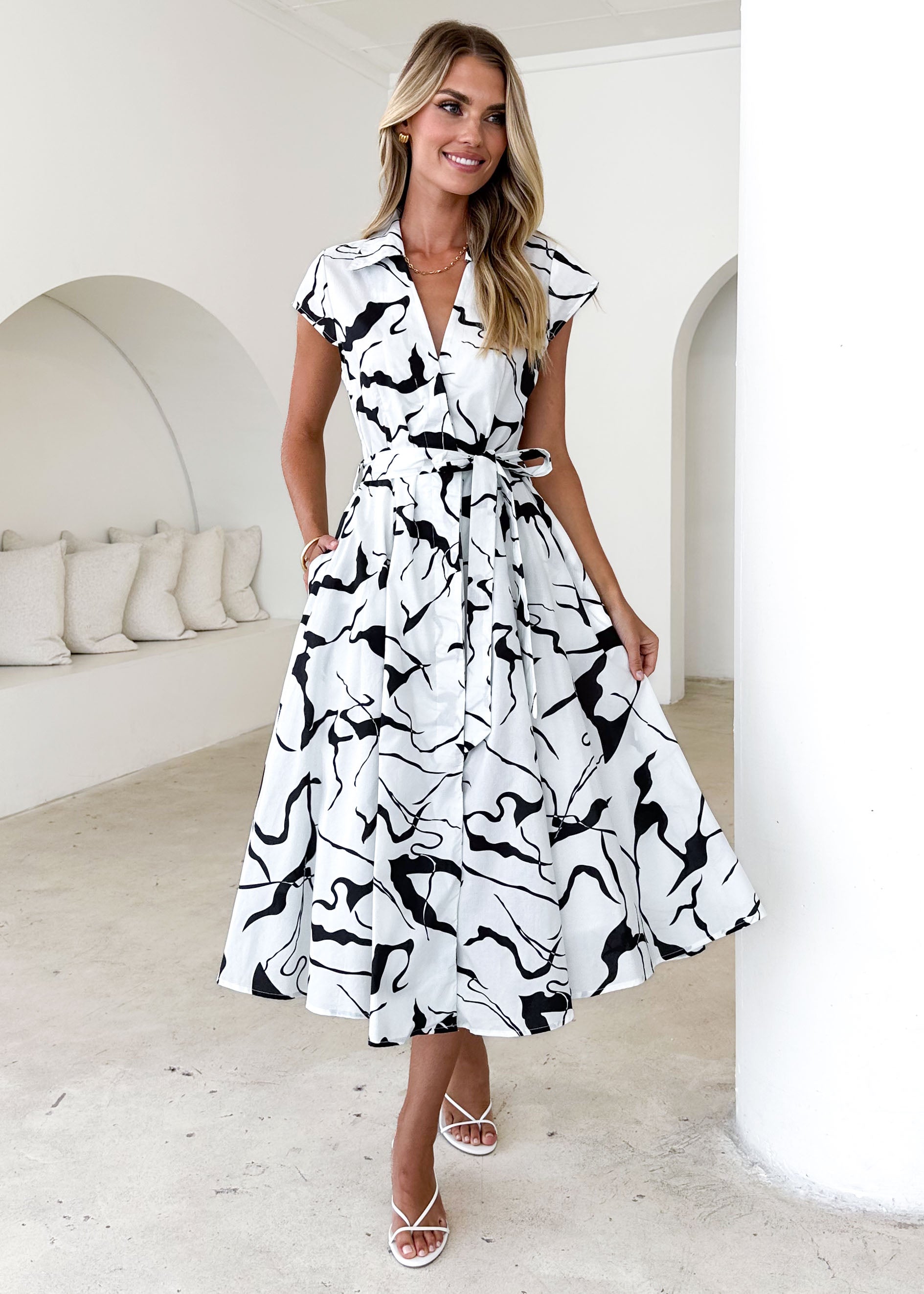 Cofield Midi Dress - Black Swirl