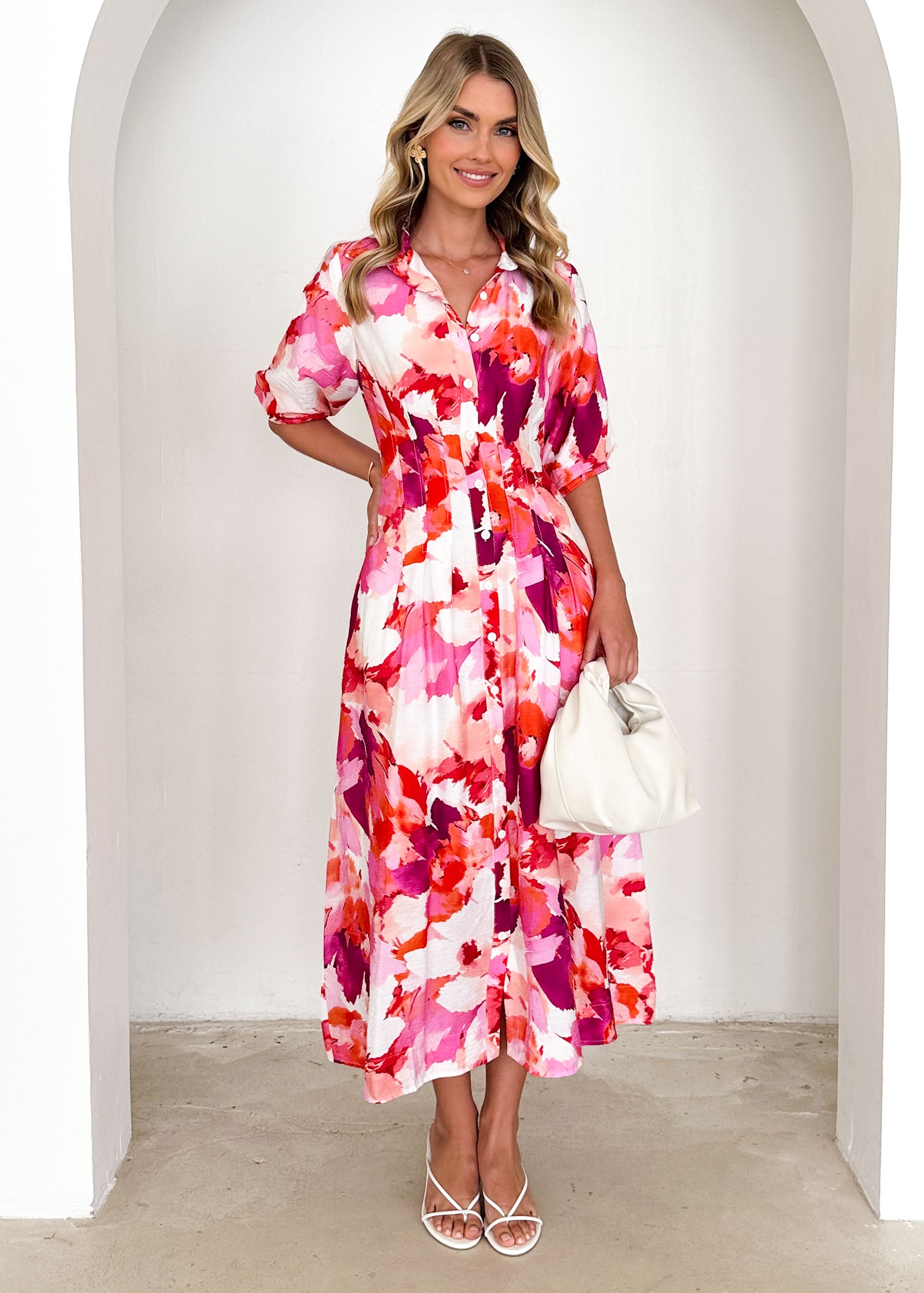 Hampton Midi Dress - Magenta Splash