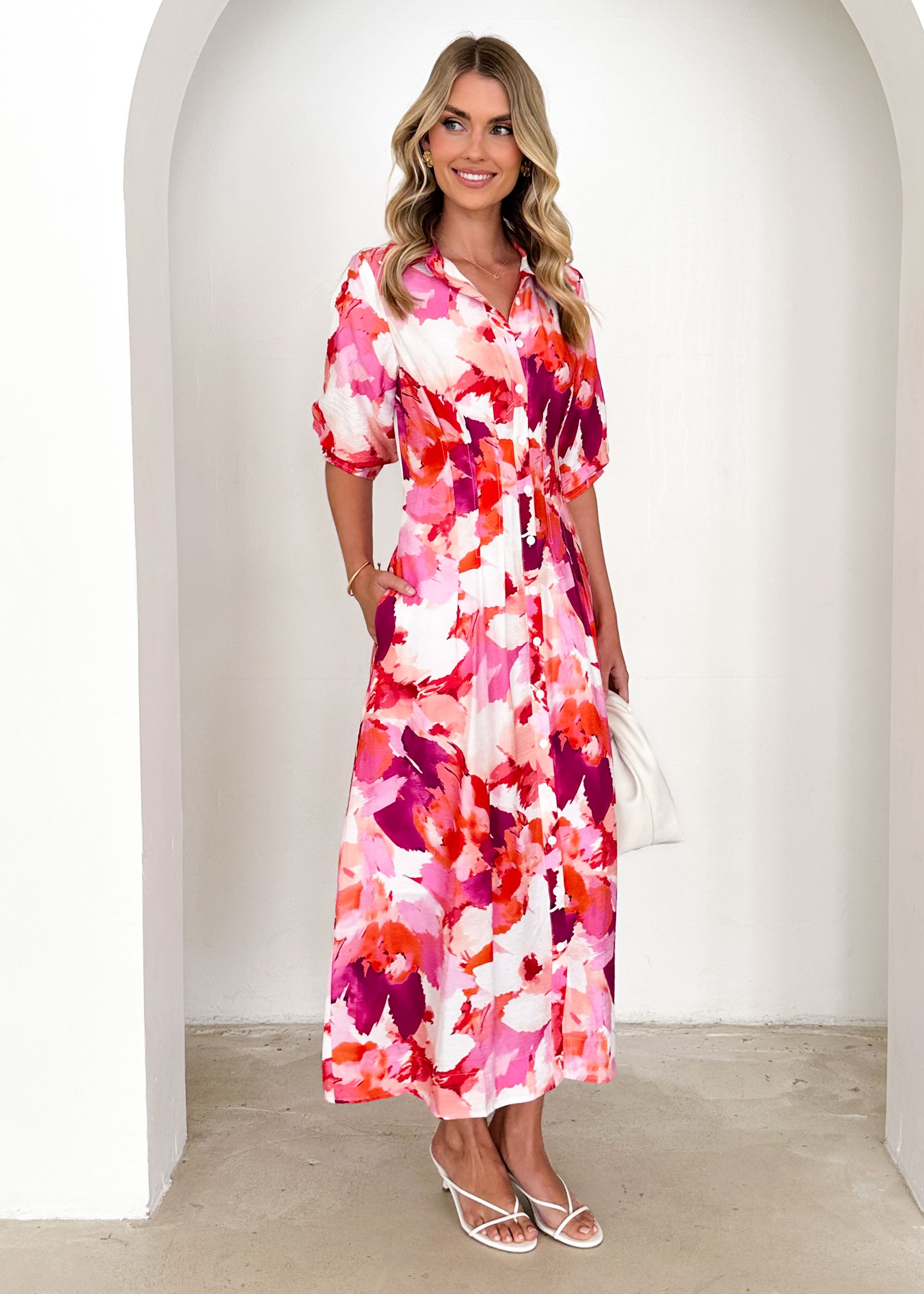 Hampton Midi Dress - Magenta Splash