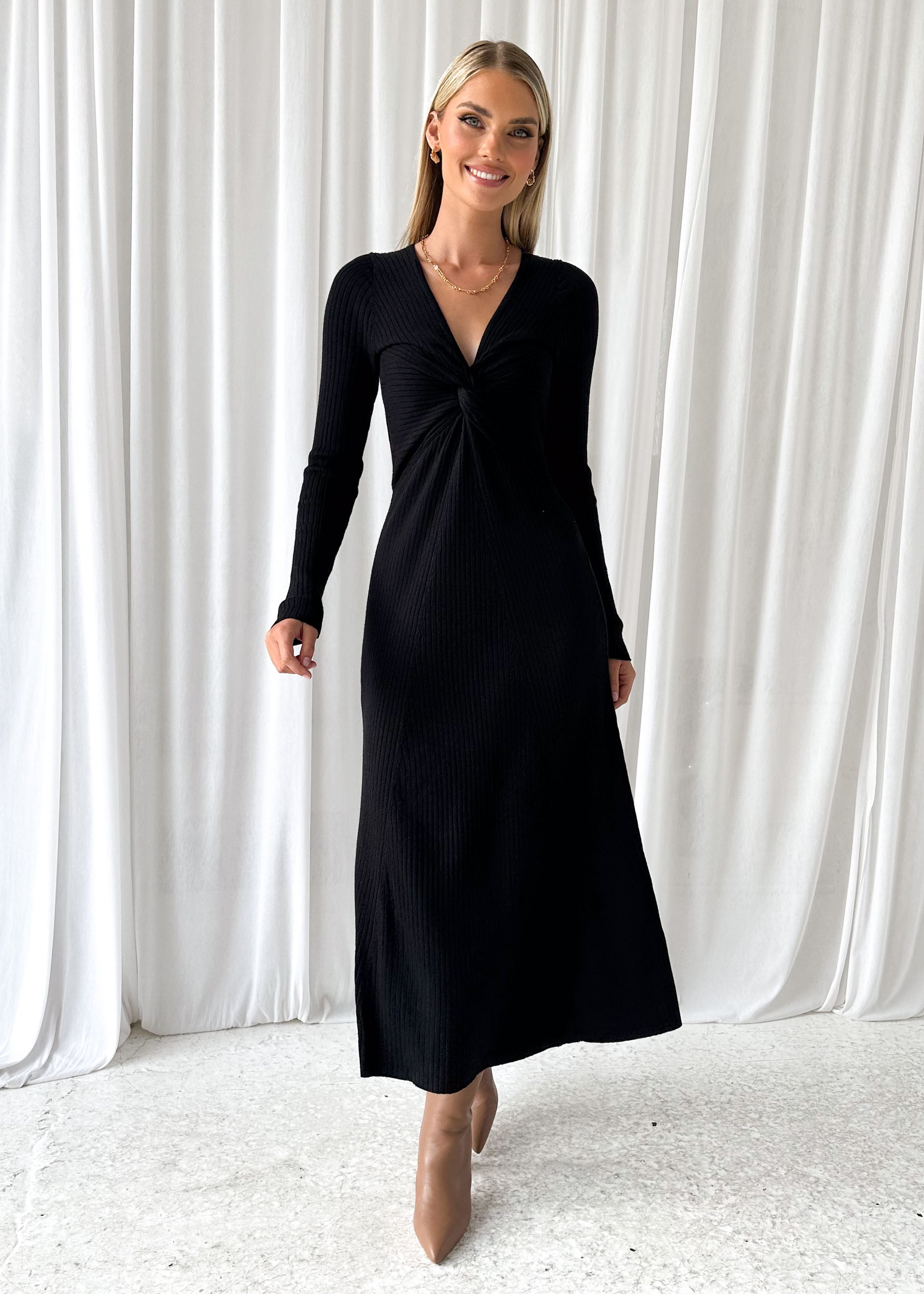 Eblin Knit Midi Dress - Black