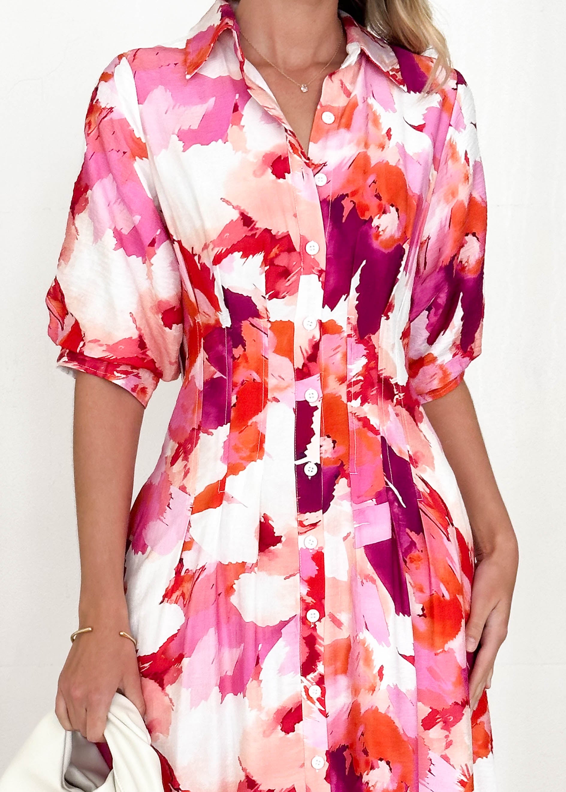 Hampton Midi Dress - Magenta Splash