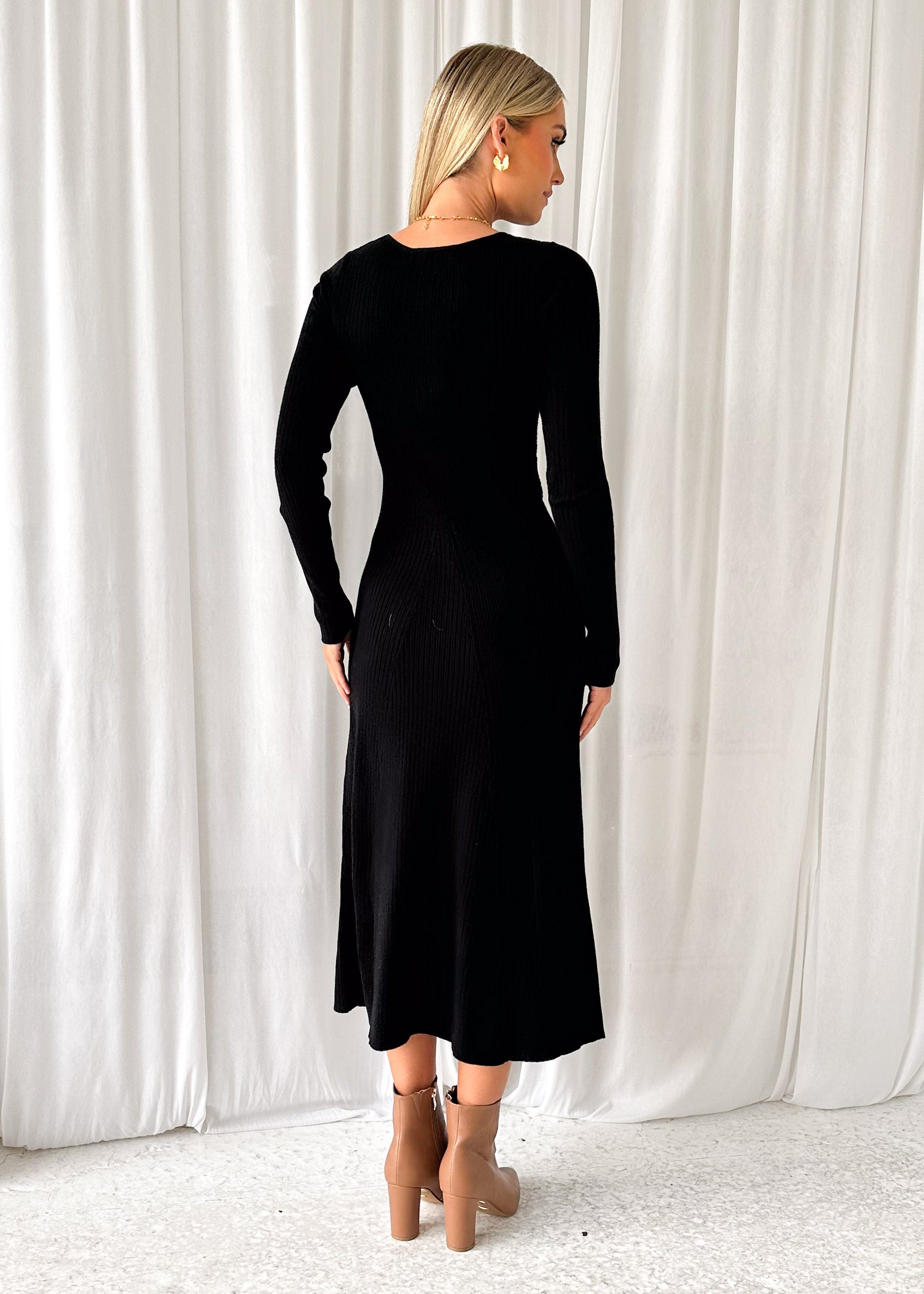 Eblin Knit Midi Dress - Black