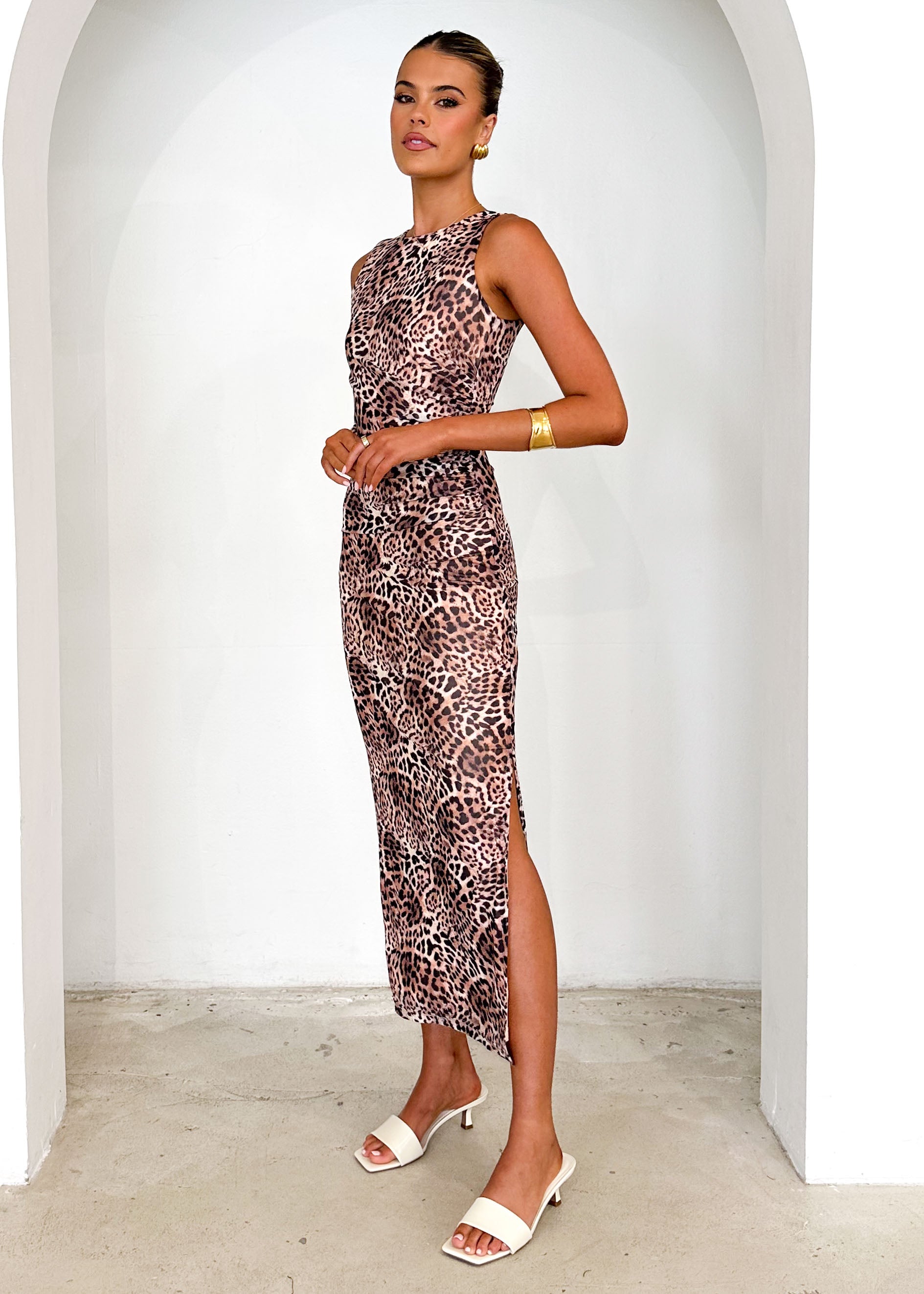 Tillia Mesh Maxi Dress - Leopard