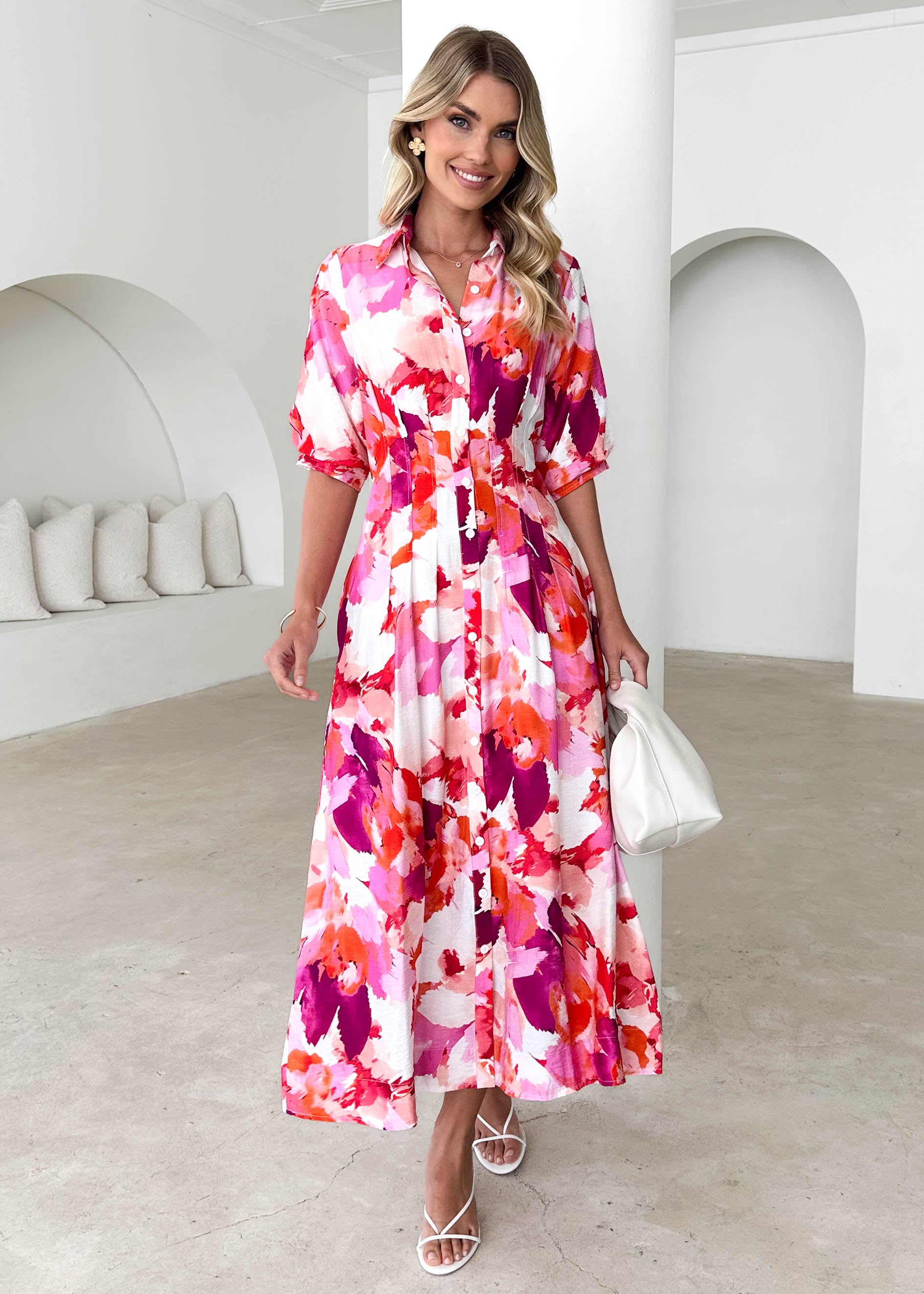 Hampton Midi Dress - Magenta Splash